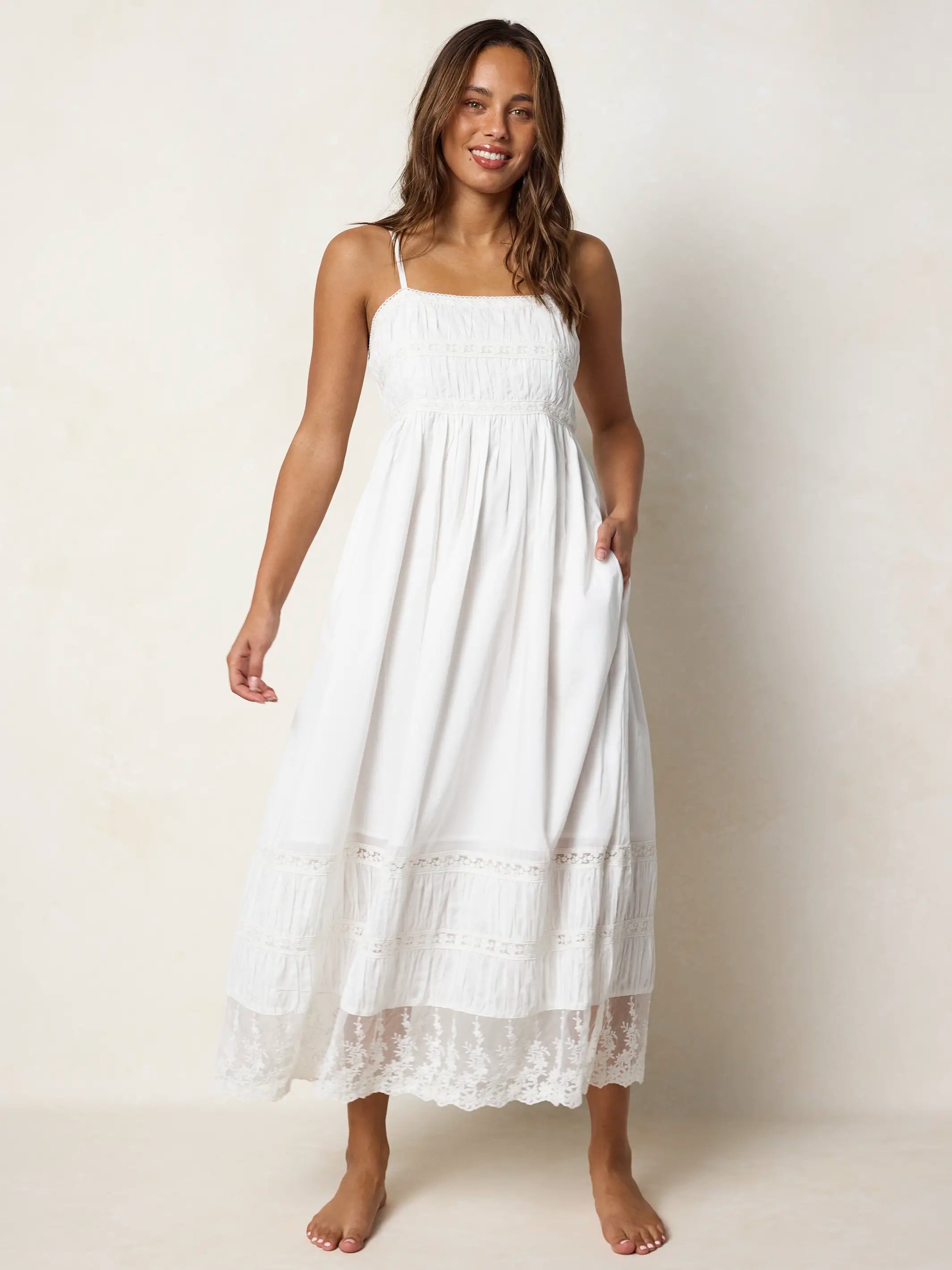 Amber Cotton Lace Maxi Dress - White