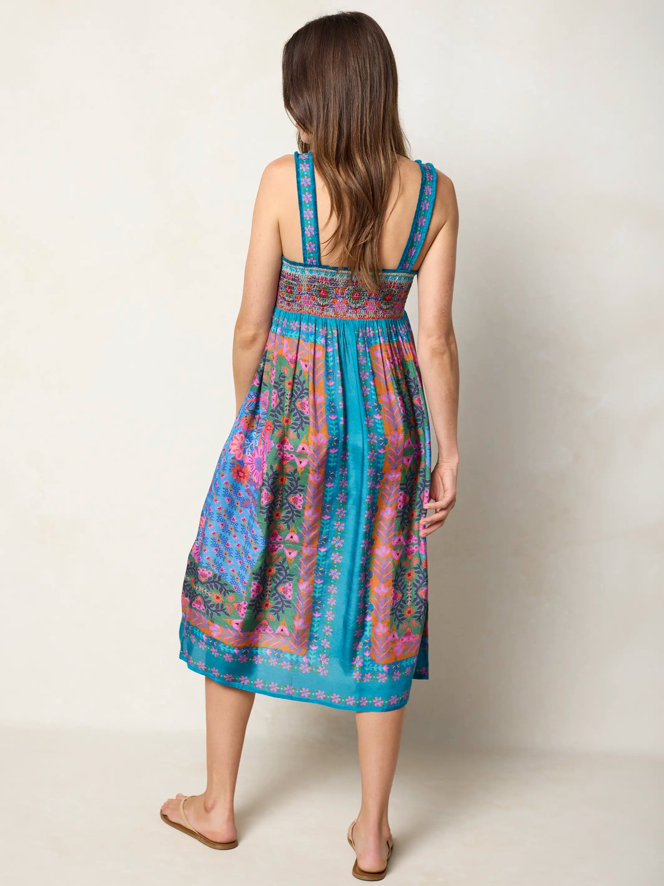 Spring In Your Step Midi Dress - Blue Folk Flower