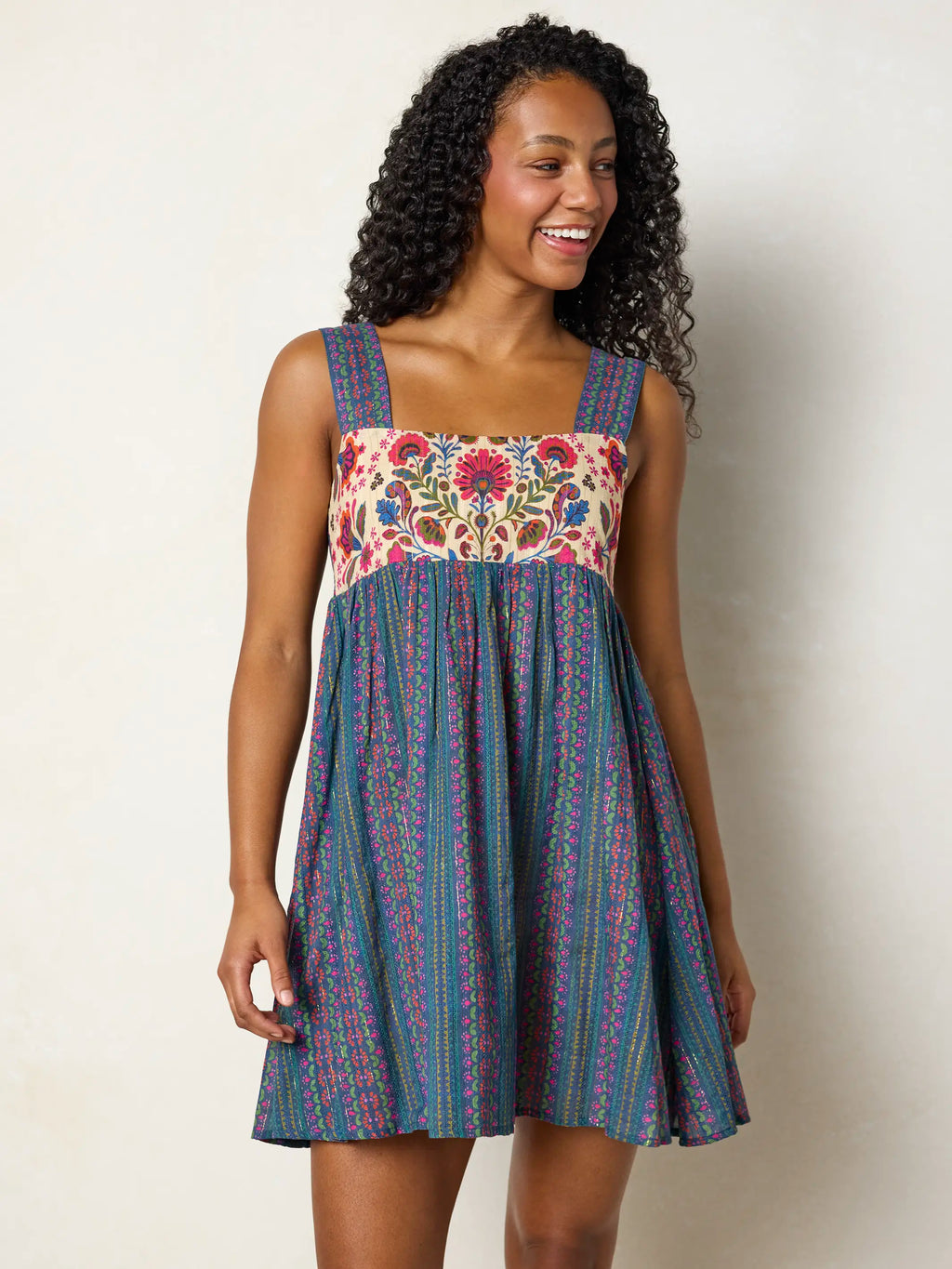 Tricia Mini Dress - Multicolored Folk Stripes