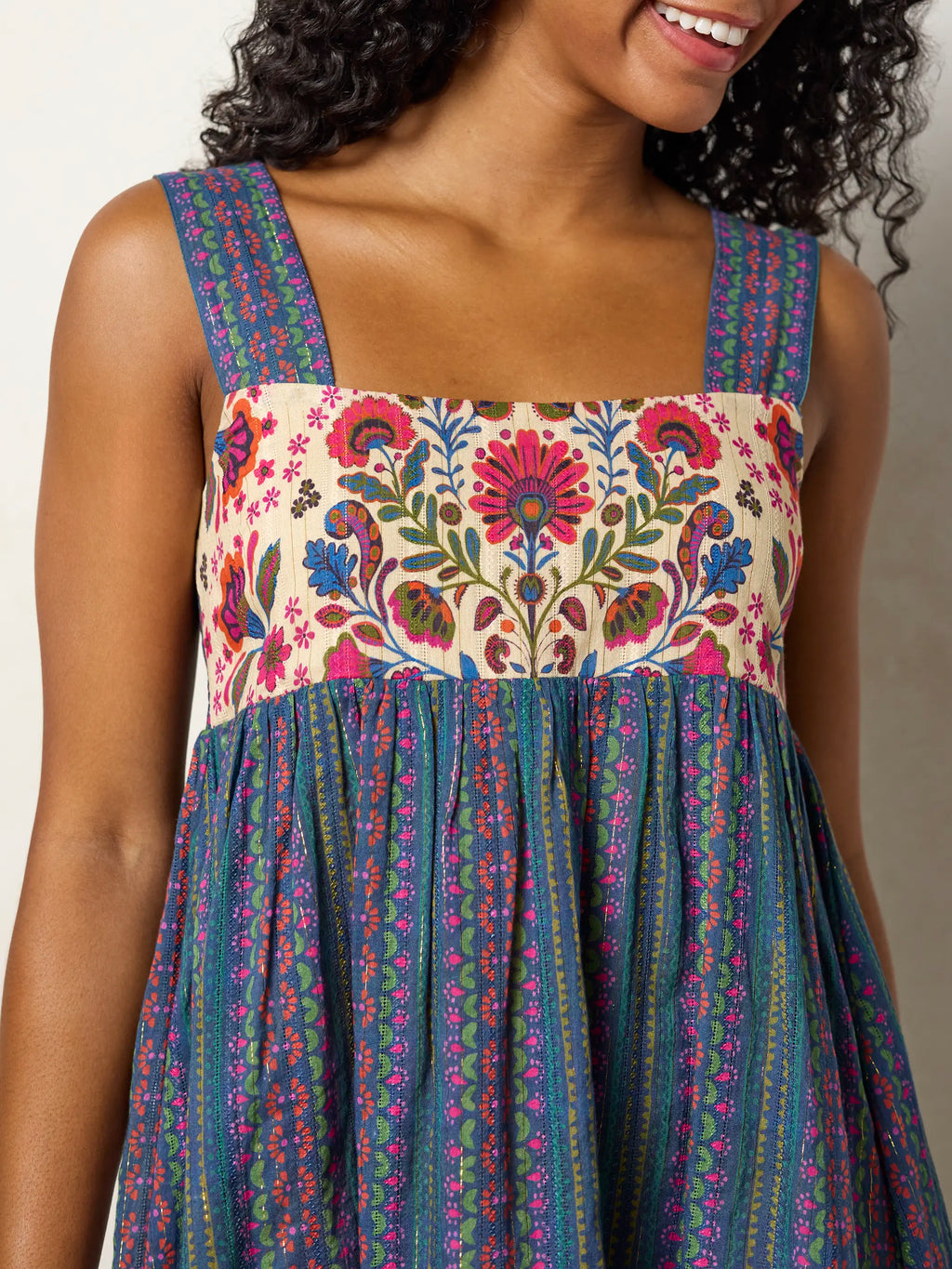 Tricia Mini Dress - Multicolored Folk Stripes