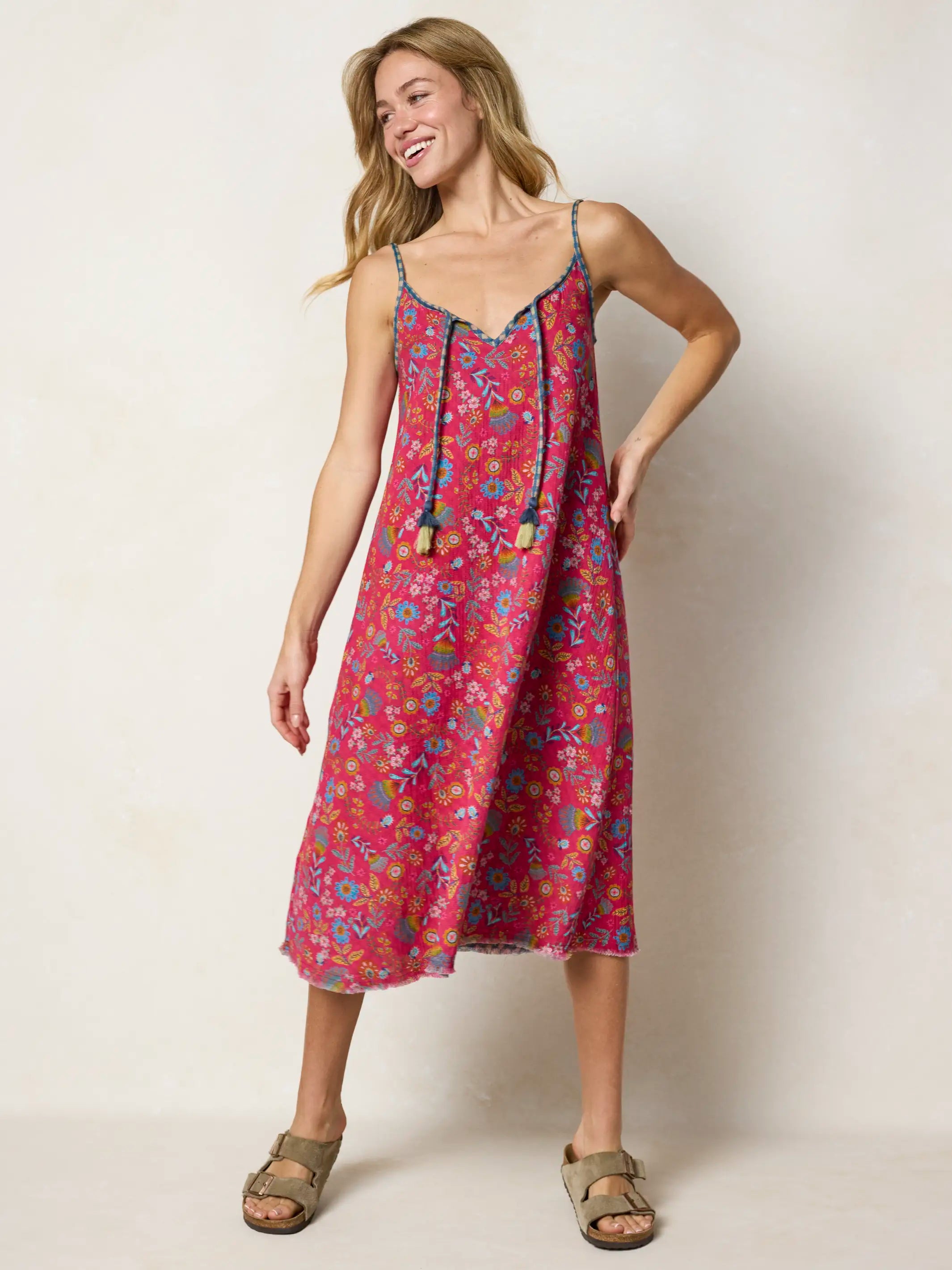 Reversible Cotton Gauze Midi Dress - Blue Gingham