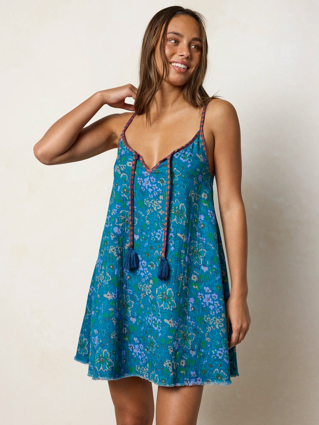 Reversible Cotton Gauze Mini Dress - Magenta Navy Gingham