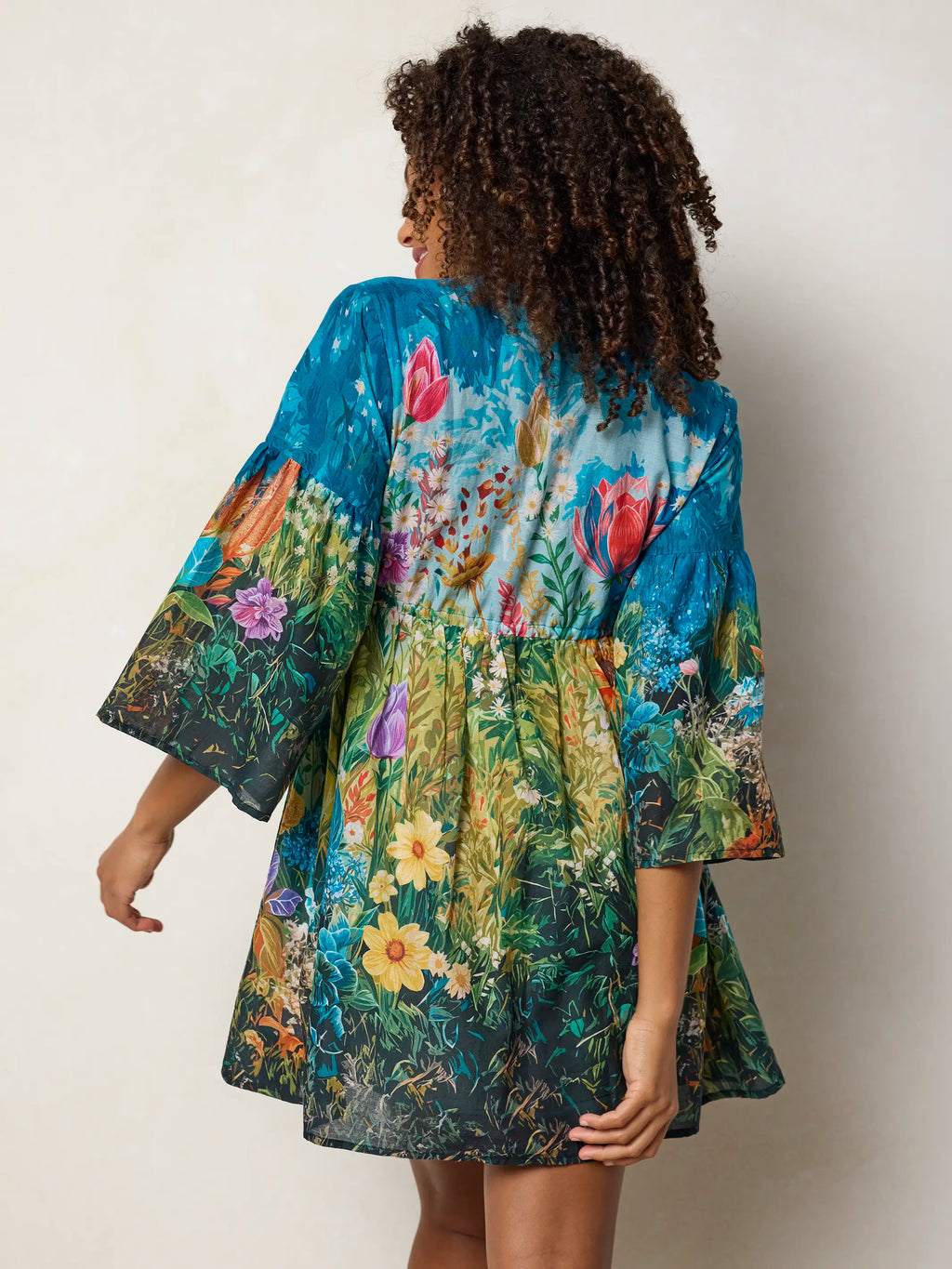 Isabella Mini Dress - Blue Whimsical Garden