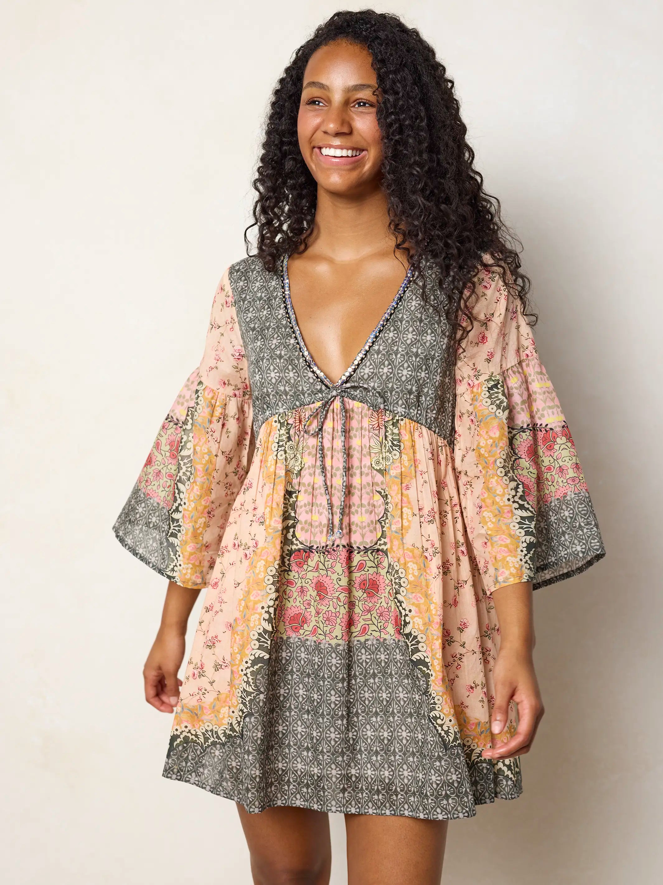 Isabella Mini Dress - Pink Ditsy Frames