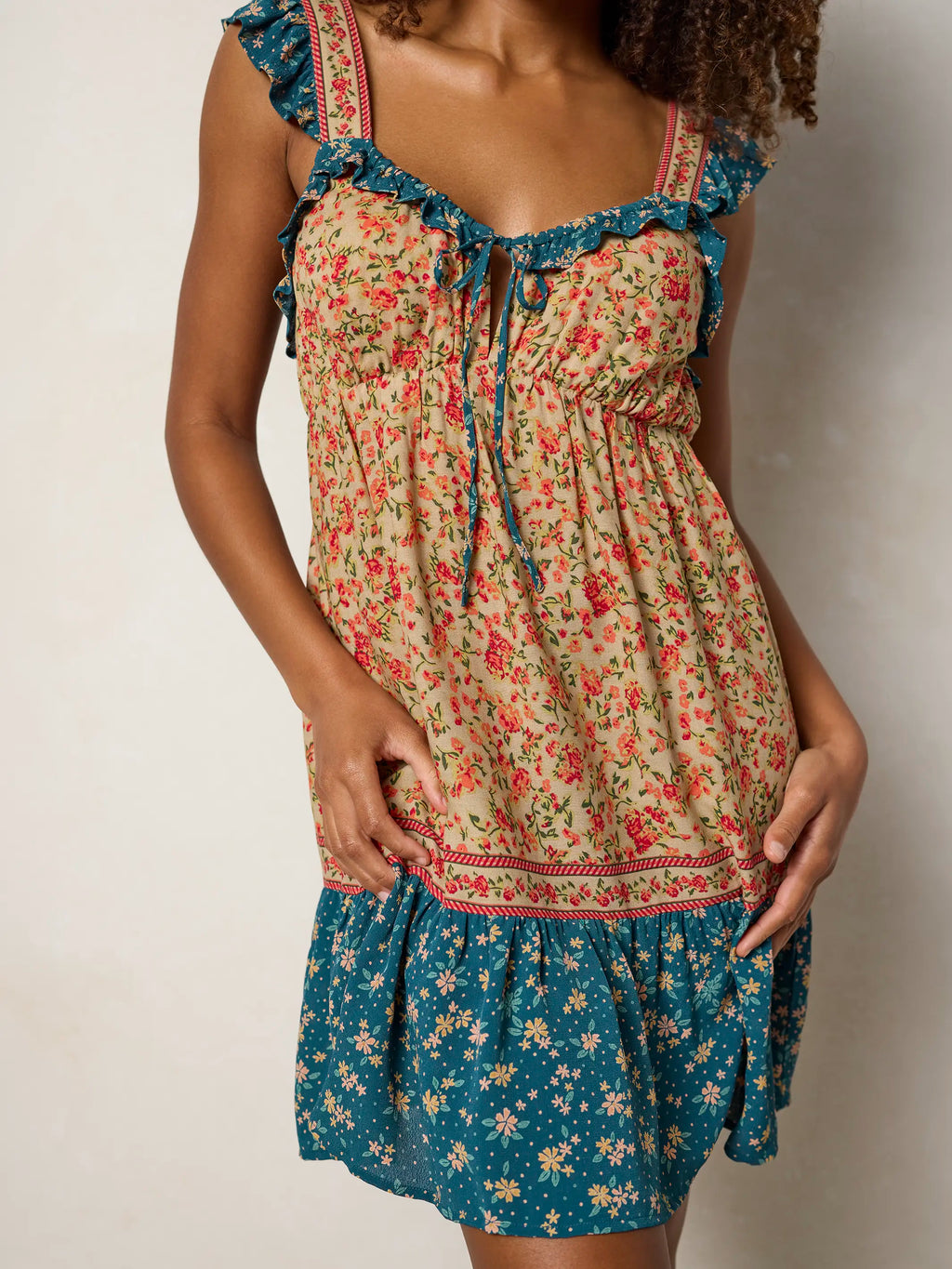Elizabeth Mini Dress - Blue Cream Ditsy