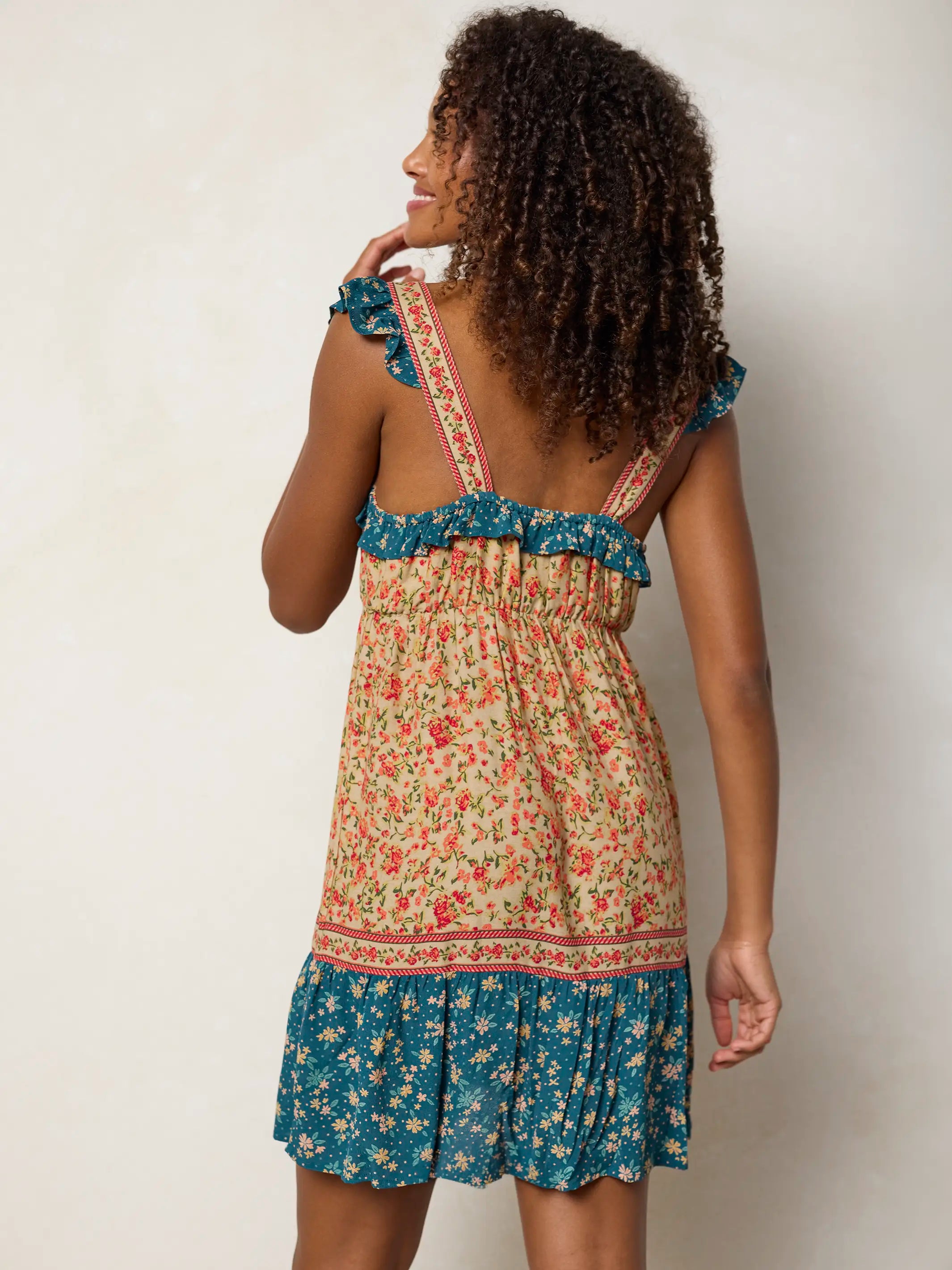 Elizabeth Mini Dress - Blue Cream Ditsy