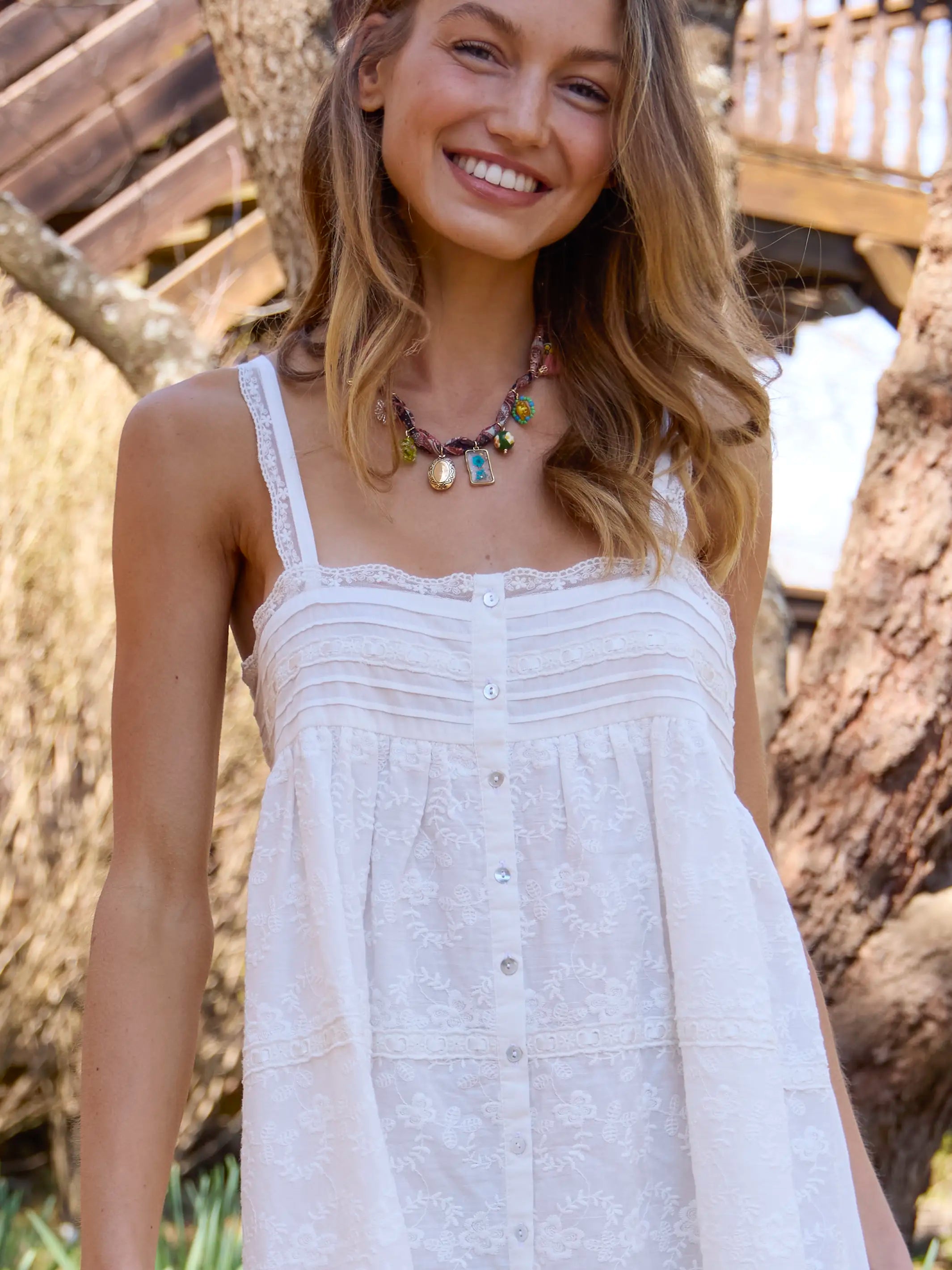 Daria Cotton Lace Mini Dress - White