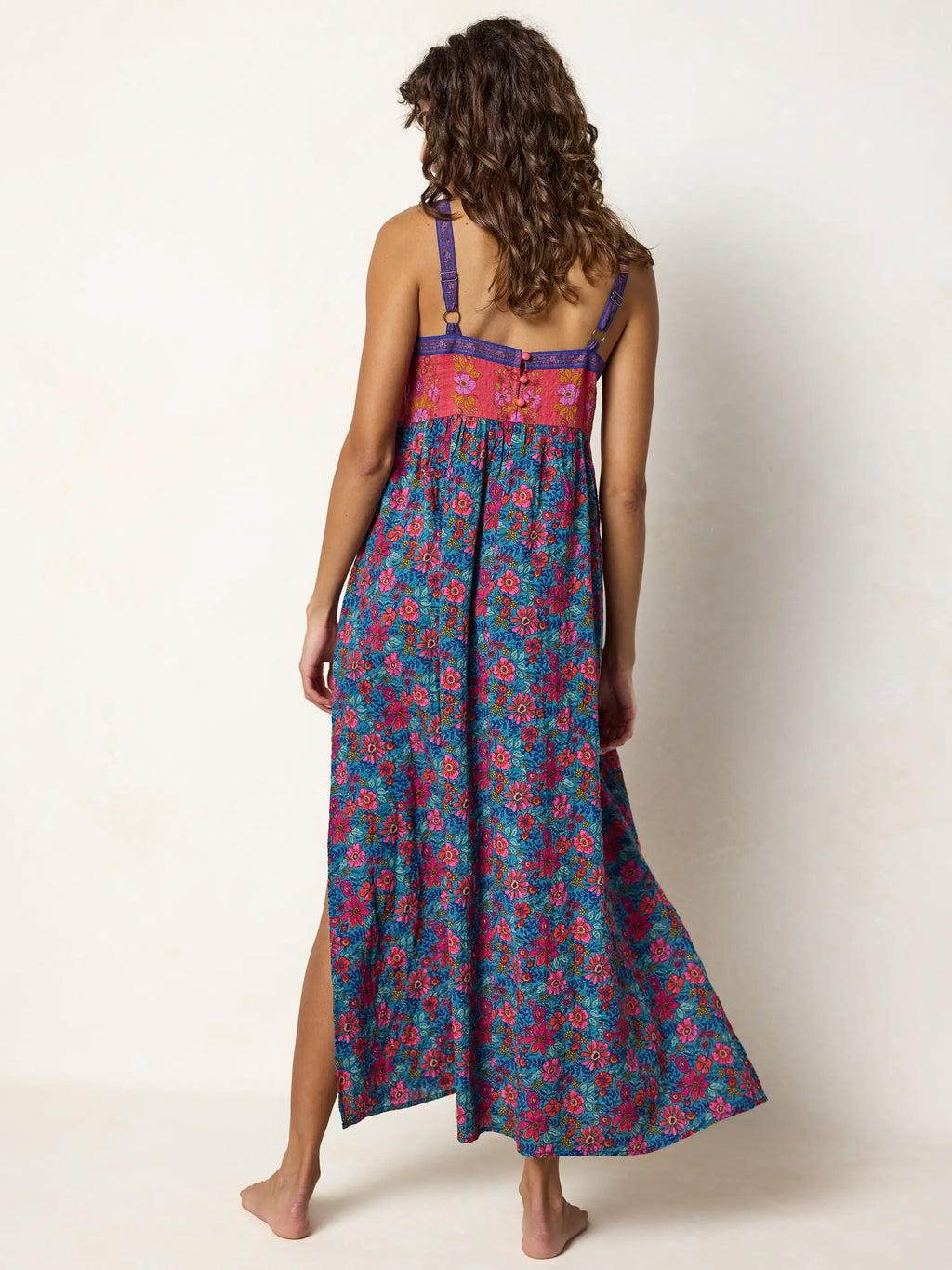 Patti Side Slit Maxi Dress - Teal Boho Border Scarf