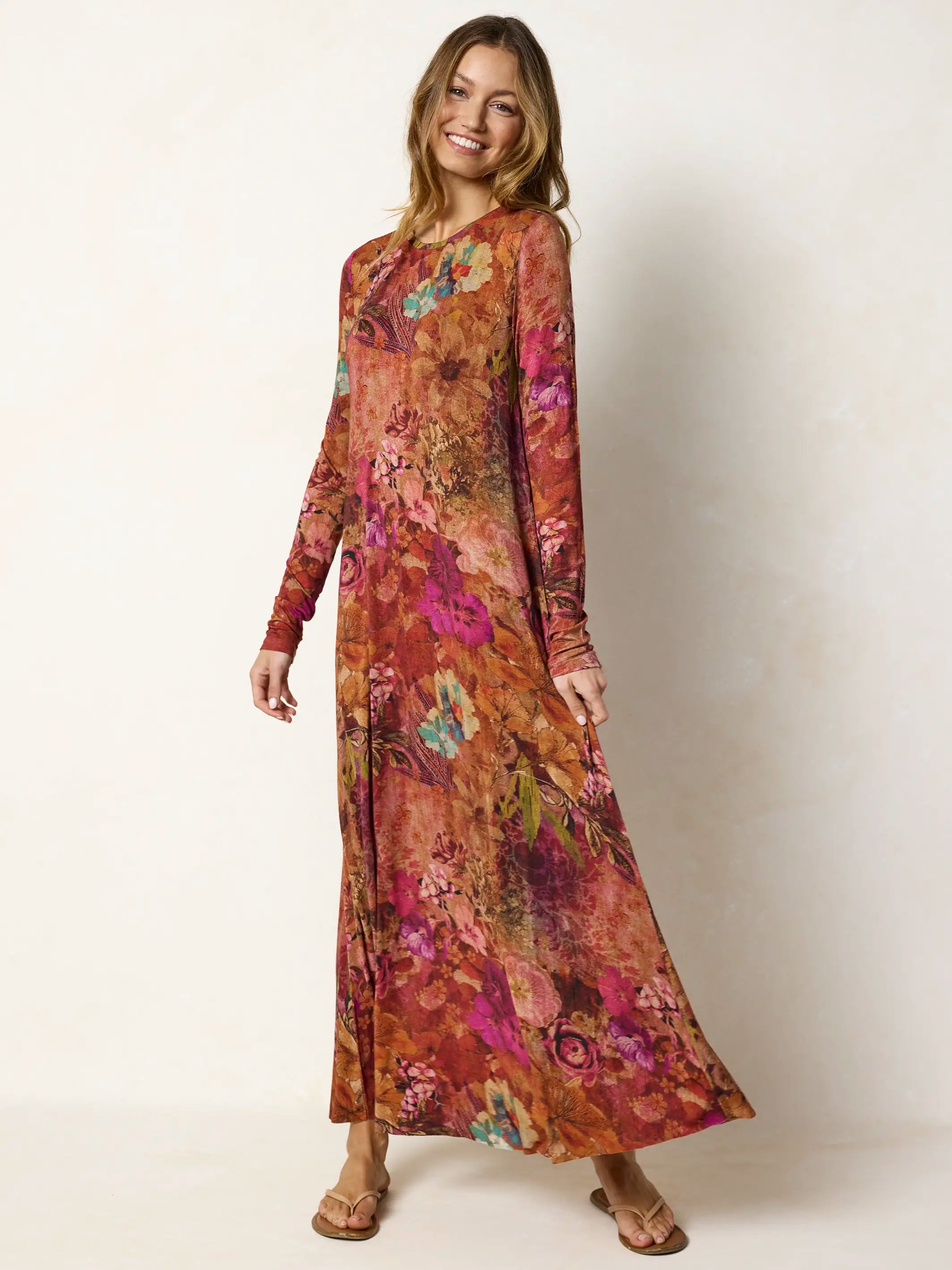 Stevie ButterSoft Knit Maxi Dress - Autumn Electric Garden