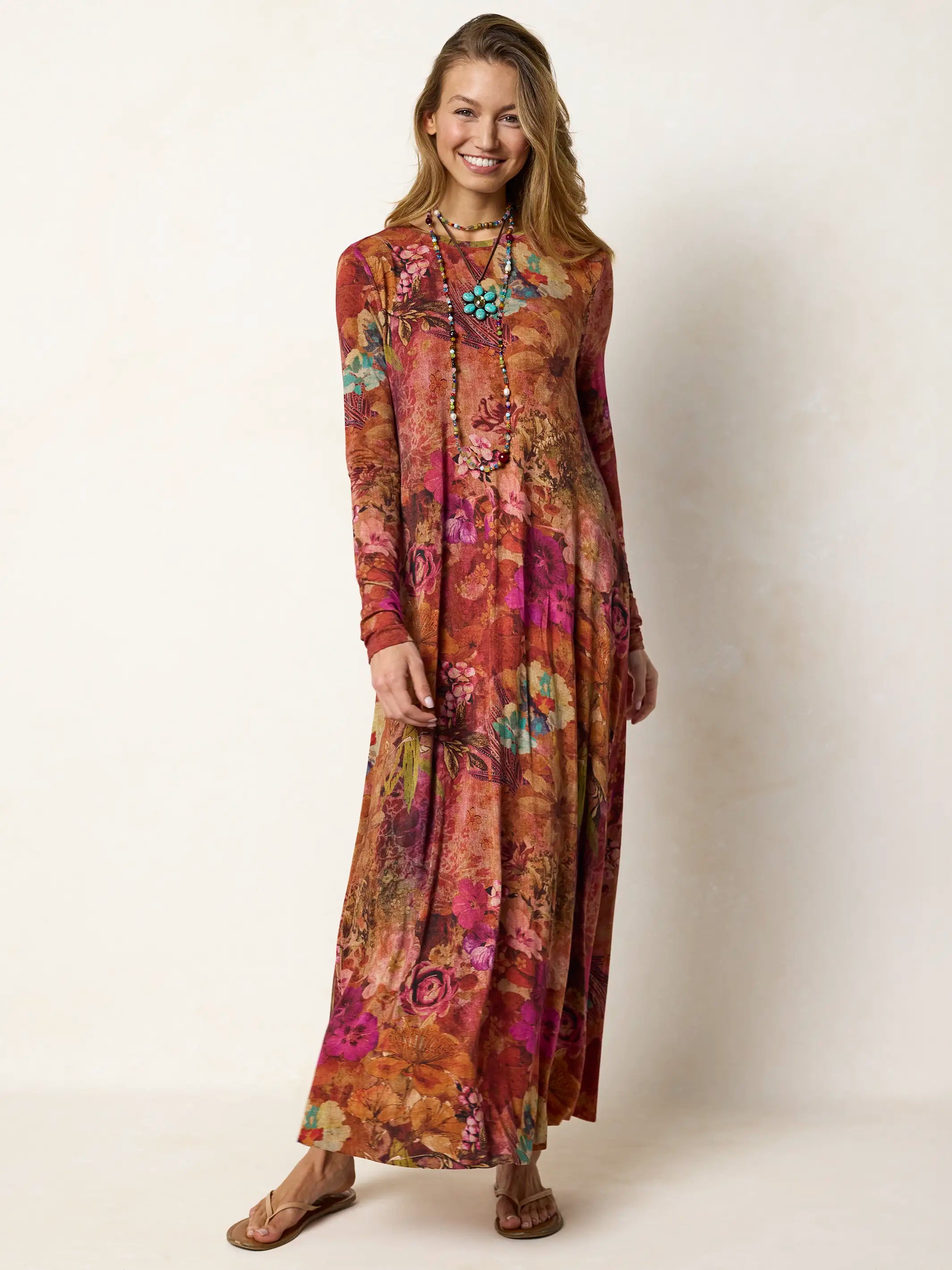 Stevie ButterSoft Knit Maxi Dress - Autumn Electric Garden