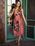 Natalie Embroidered Cotton Midi Dress - Orange Red Gingham