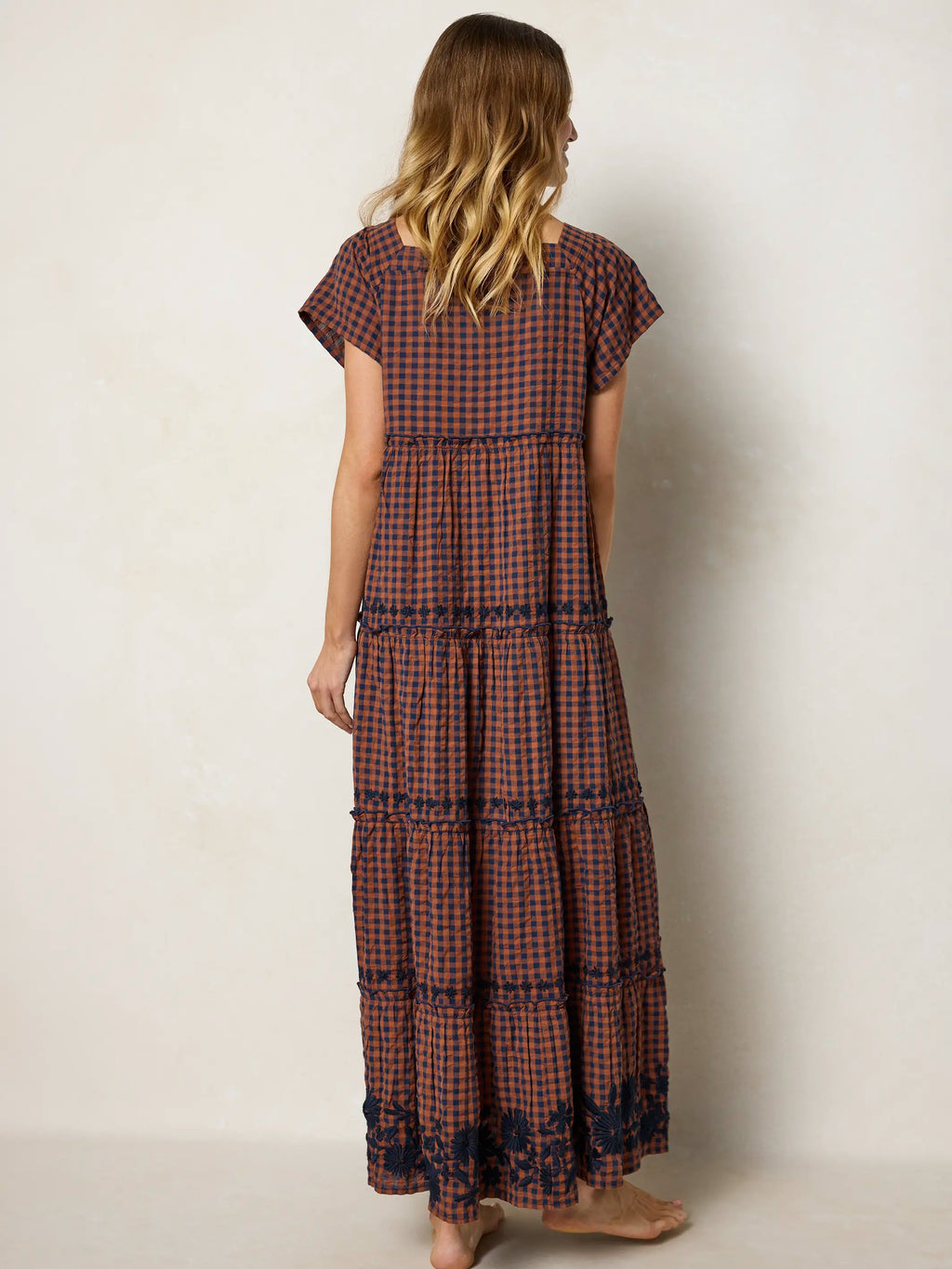 Berkley Embroidered Cotton Maxi Dress - Rust Gingham
