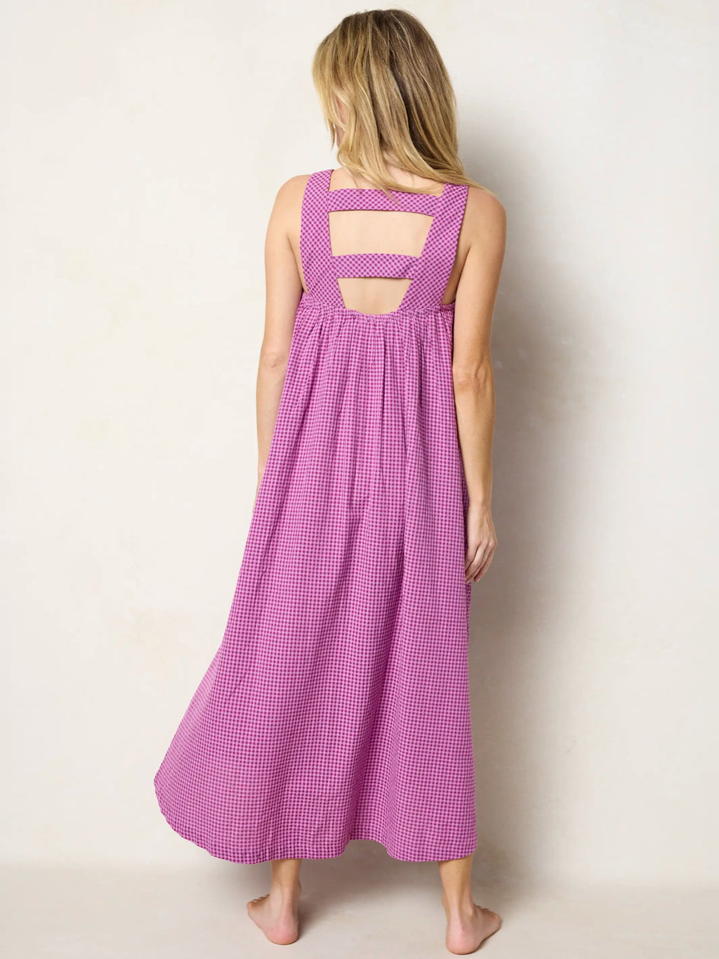 Charleston Cotton Maxi Dress - Purple Gingham