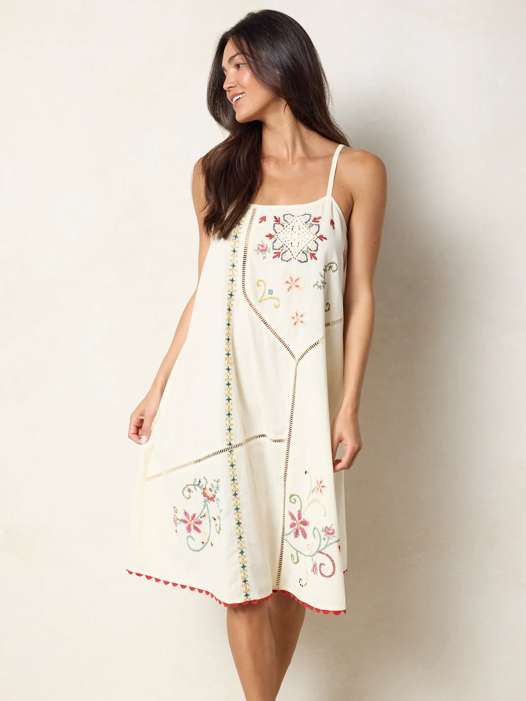 Loren Embroidered Midi Dress - Ivory