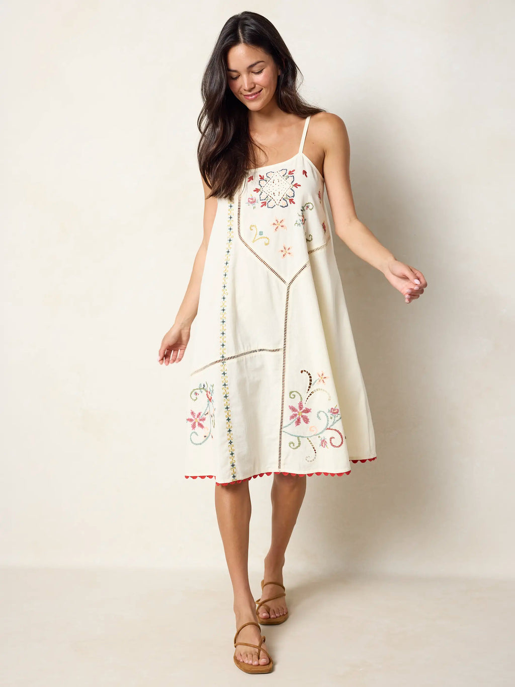 Loren Embroidered Midi Dress - Ivory