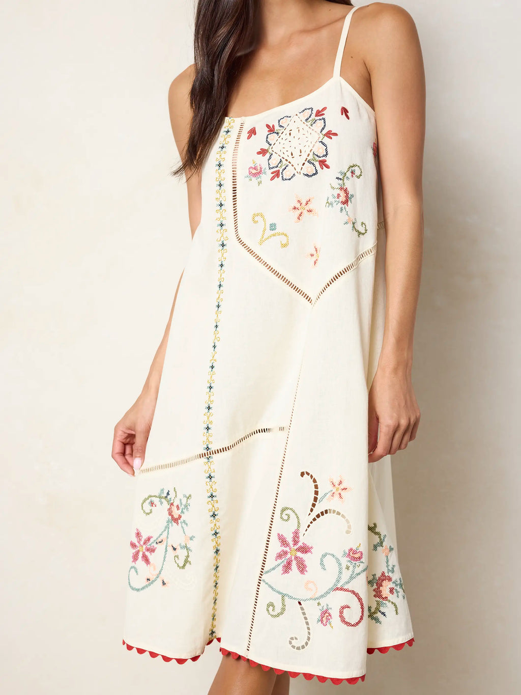 Loren Embroidered Midi Dress - Ivory