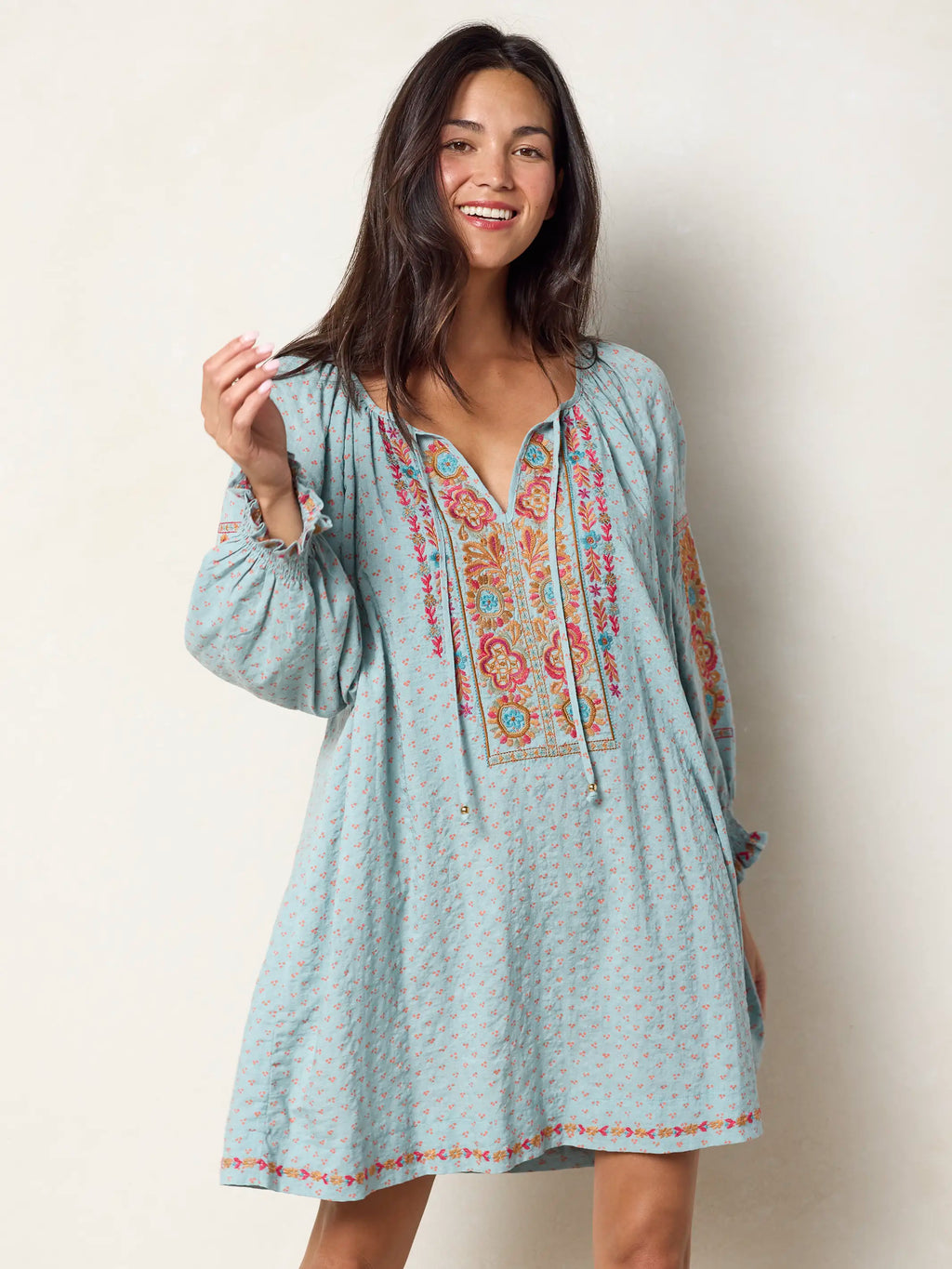 April Embroidered Mini Dress - Drawn Dots Blue