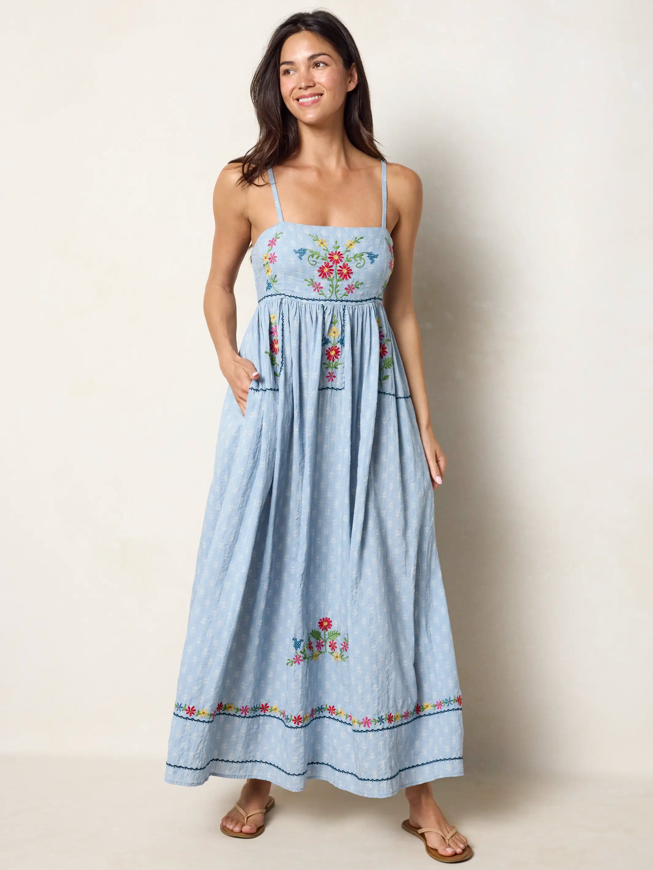 Bailey Embroidered Maxi Dress - Alma Stamp Blue