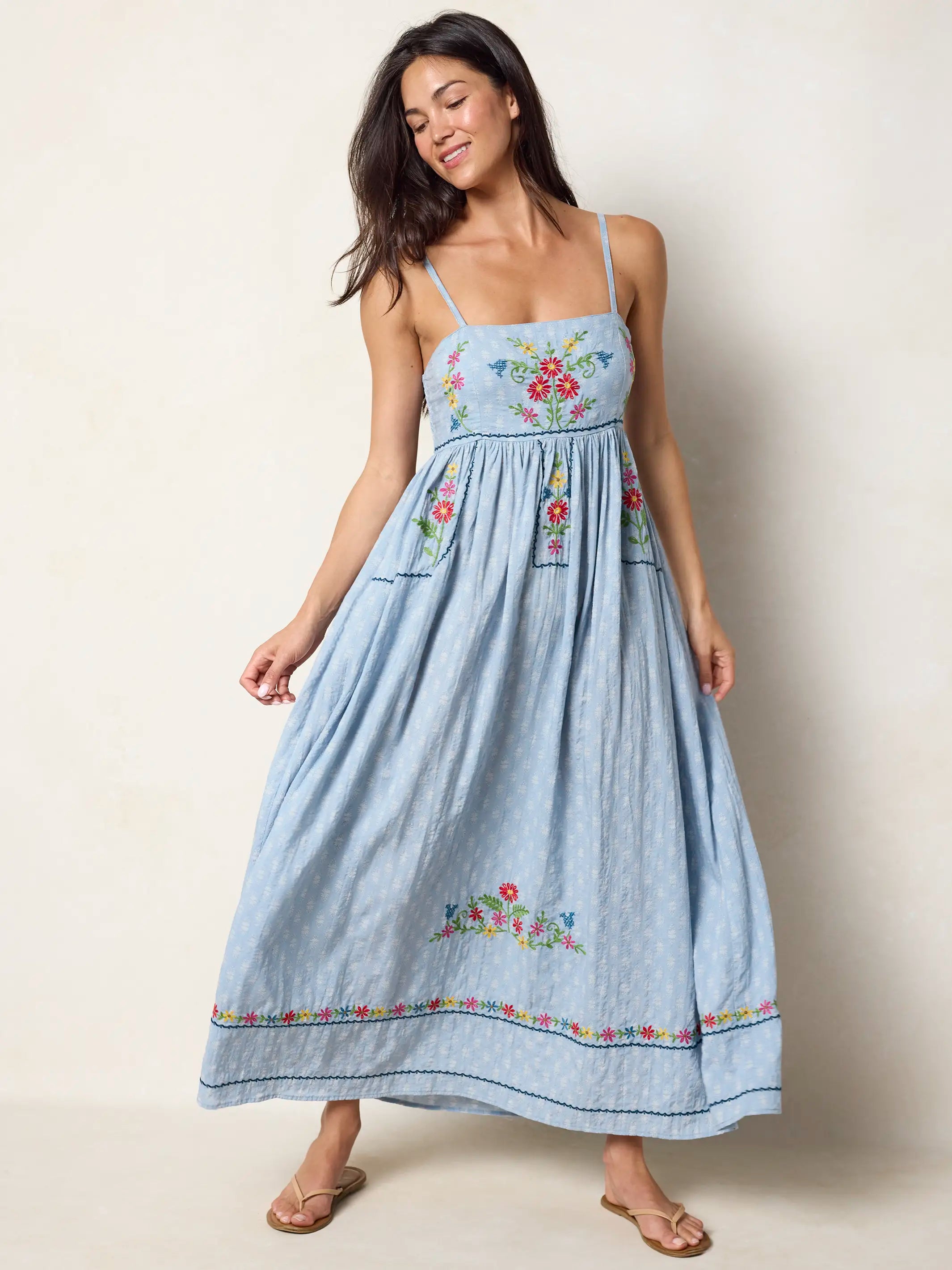 Bailey Embroidered Maxi Dress - Alma Stamp Blue