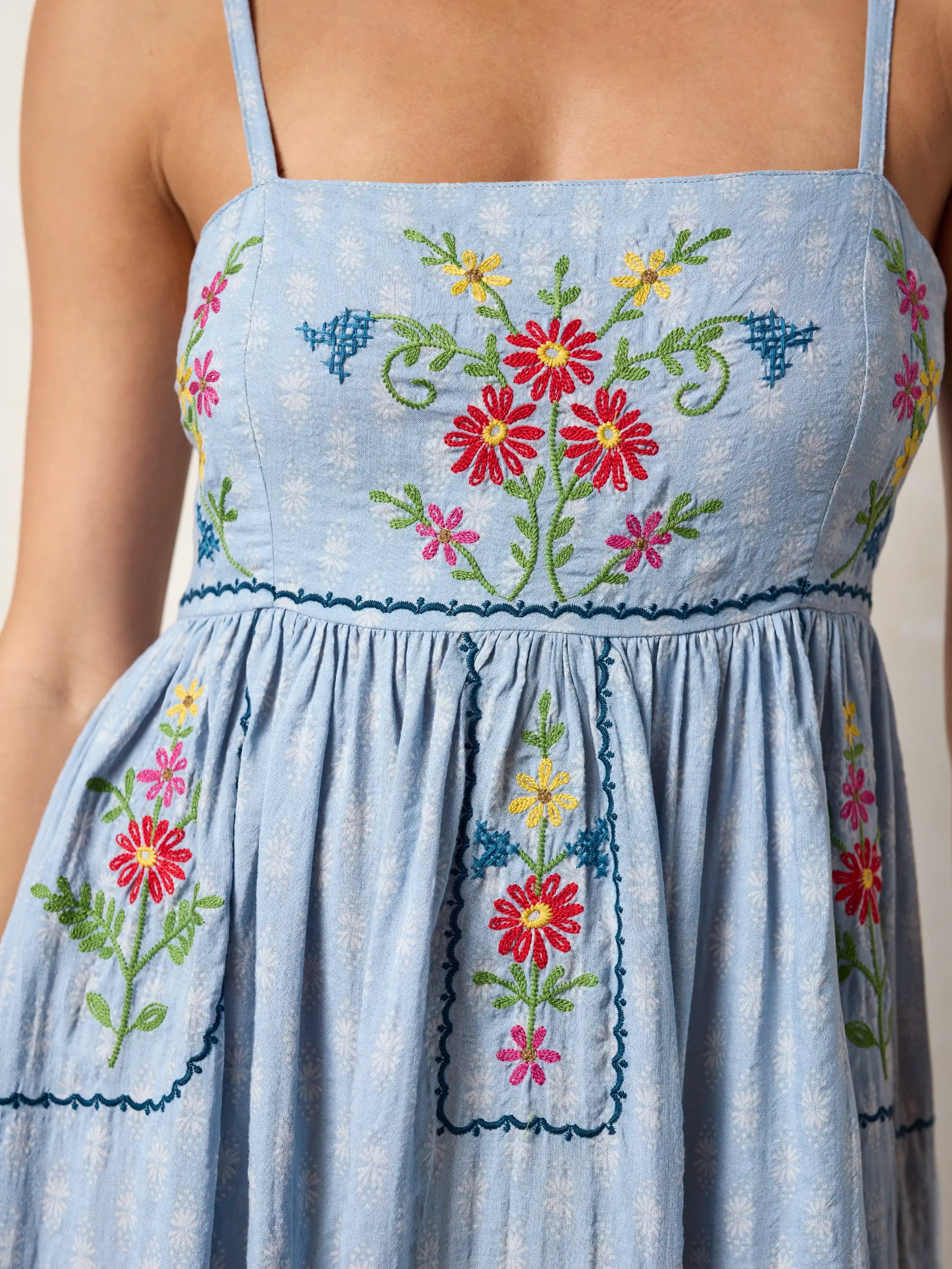 Bailey Embroidered Maxi Dress - Alma Stamp Blue