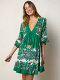 Capri Cotton Mini Dress - Kelly Green Floral