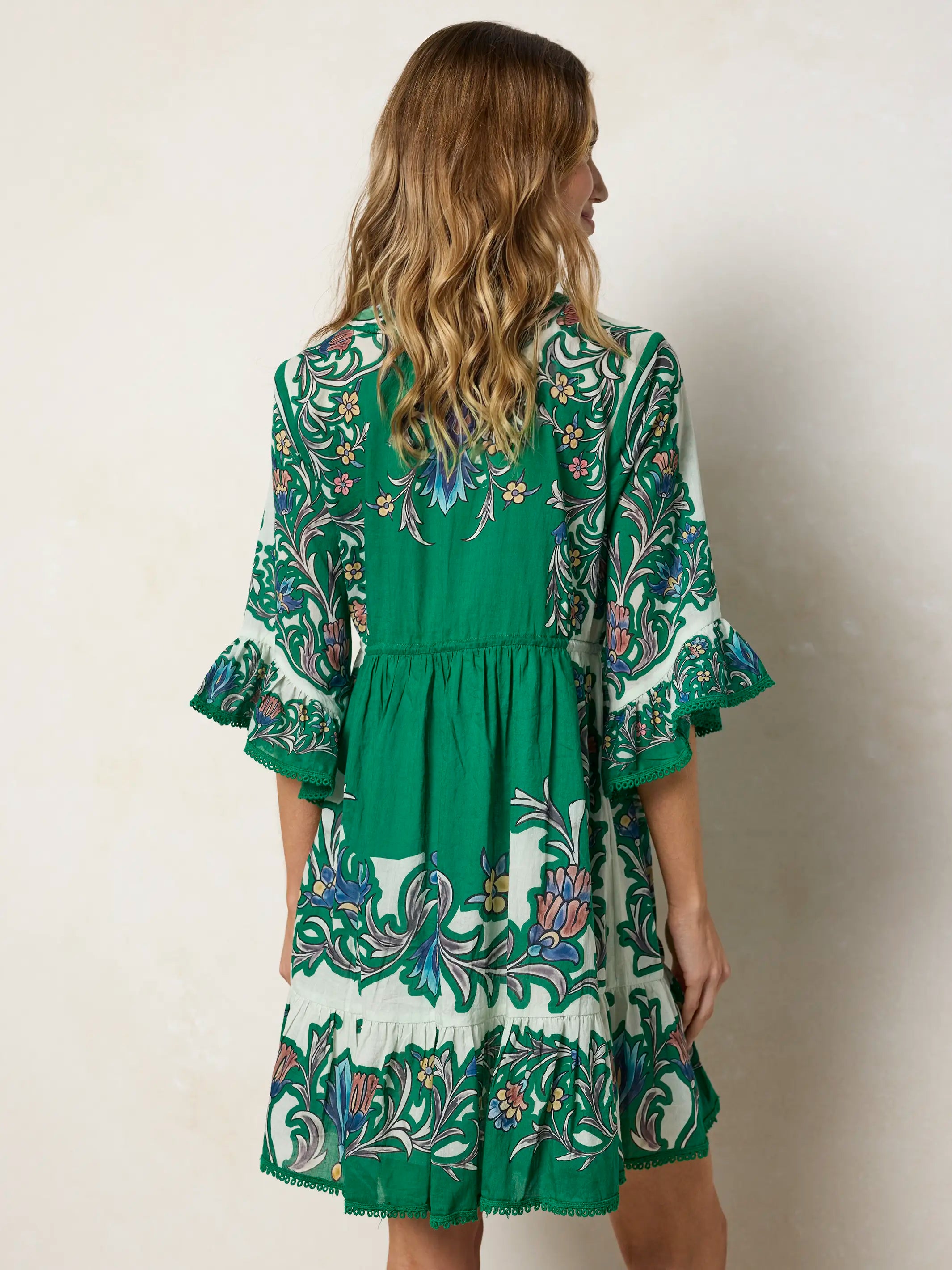 Capri Cotton Mini Dress - Kelly Green Floral