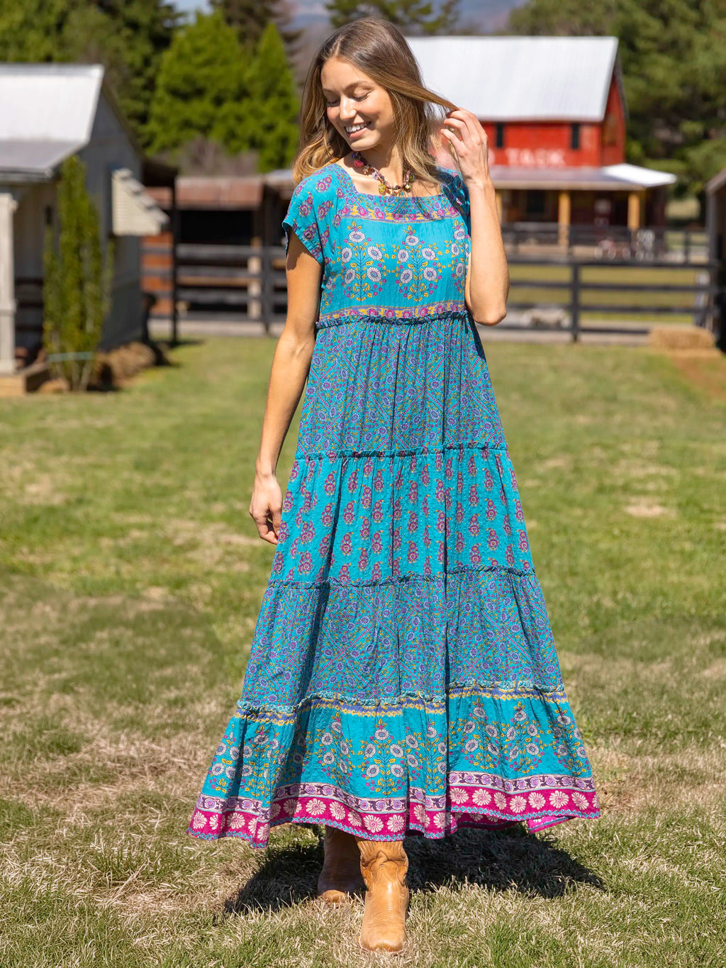 Berkley Maxi Dress - Teal Wildflower Tiles