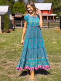 Berkley Maxi Dress - Teal Wildflower Tiles