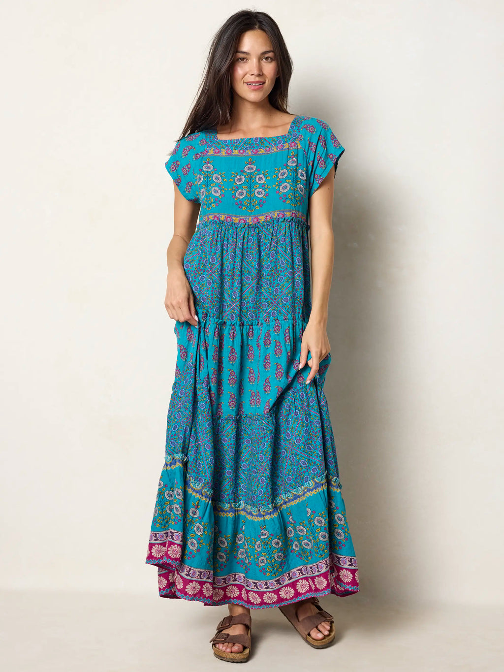 Berkley Maxi Dress - Teal Wildflower Tiles