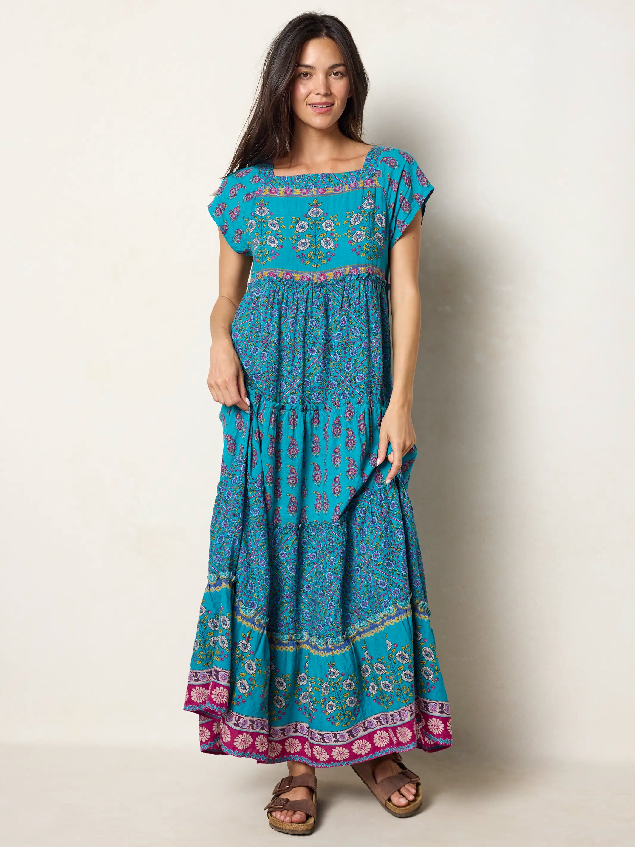 Berkley Maxi Dress - Teal Wildflower Tiles