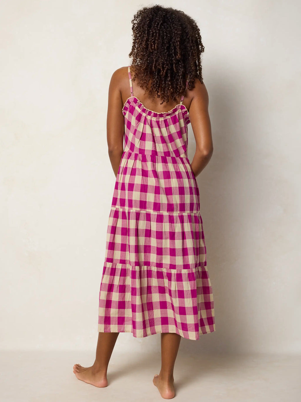 Harley Cotton Midi Dress - Fuchsia Gingham
