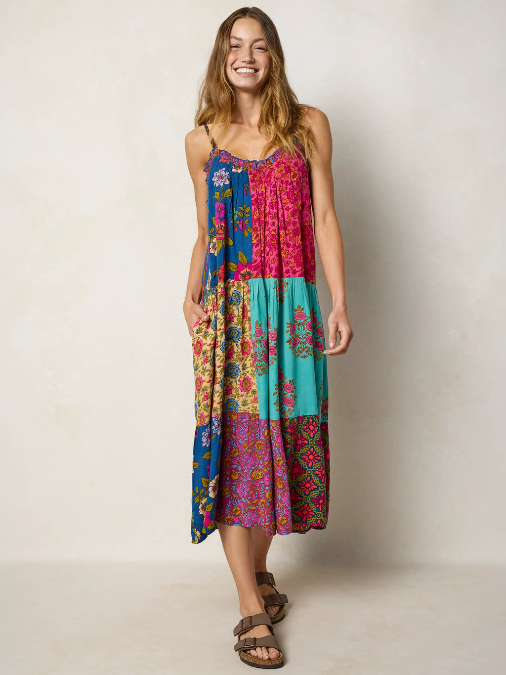 Harley Patchwork Midi Dress - Wildflower Medallion Teal
