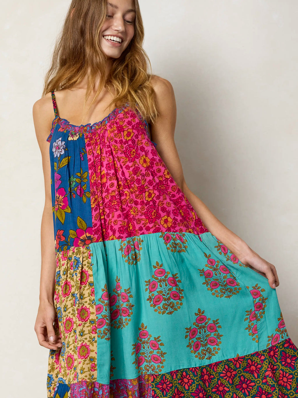 Harley Patchwork Midi Dress - Wildflower Medallion Teal