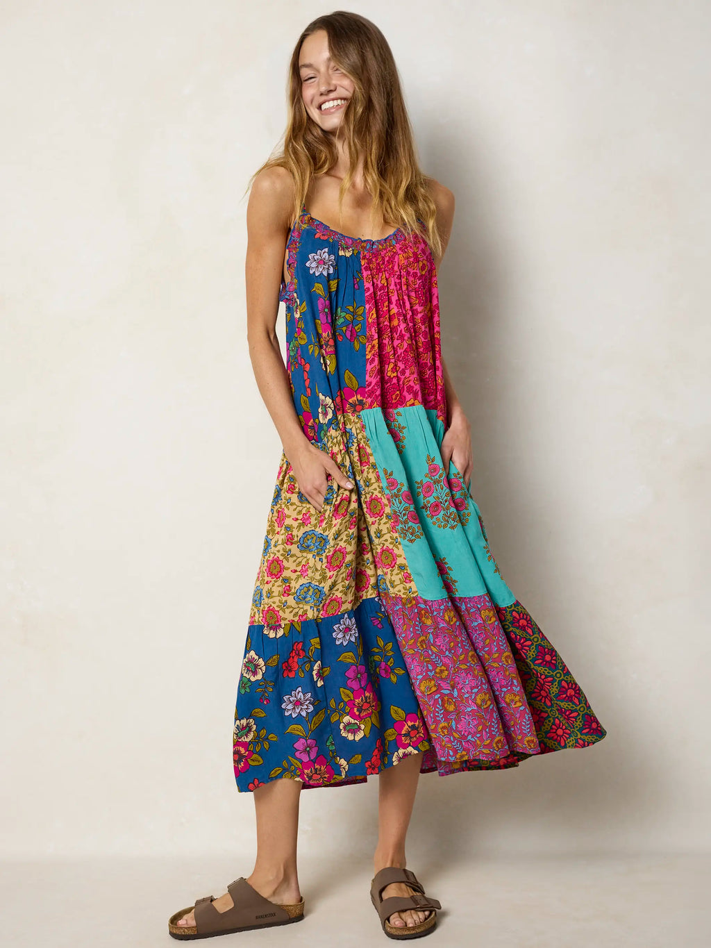 Harley Patchwork Midi Dress - Wildflower Medallion Teal