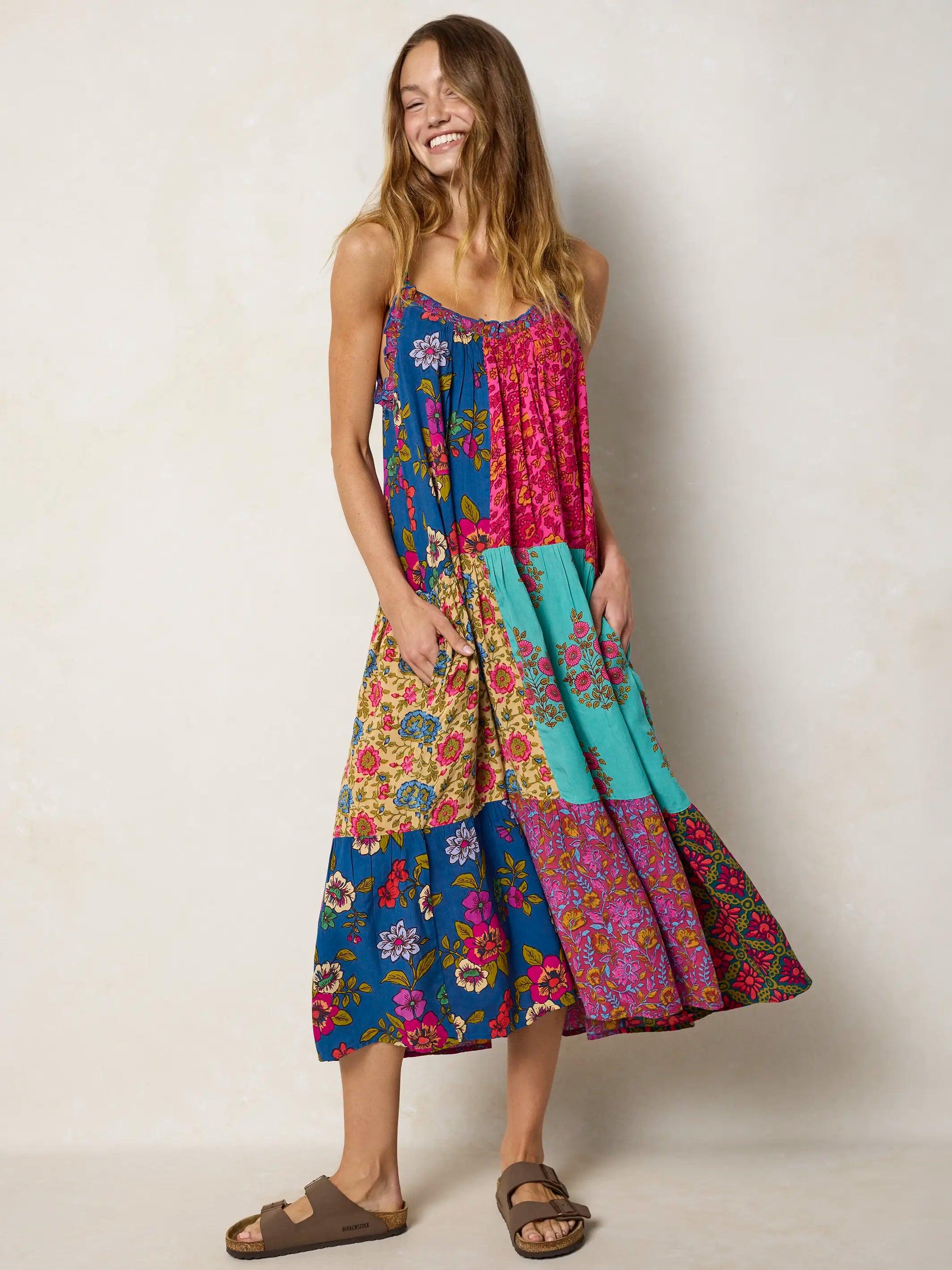 Harley Patchwork Midi Dress - Wildflower Medallion Teal