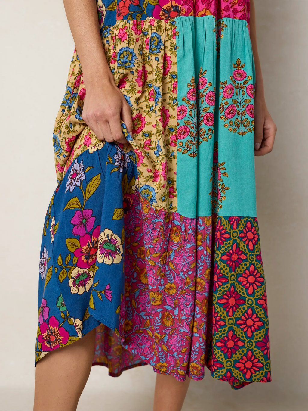 Harley Patchwork Midi Dress - Wildflower Medallion Teal