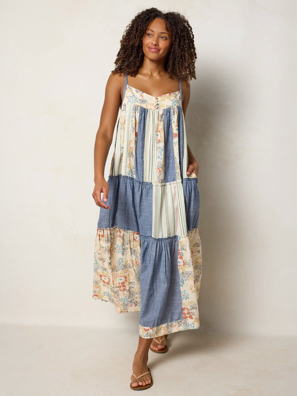 Millie Patchwork Maxi Dress - Ivory Patchwork Denim
