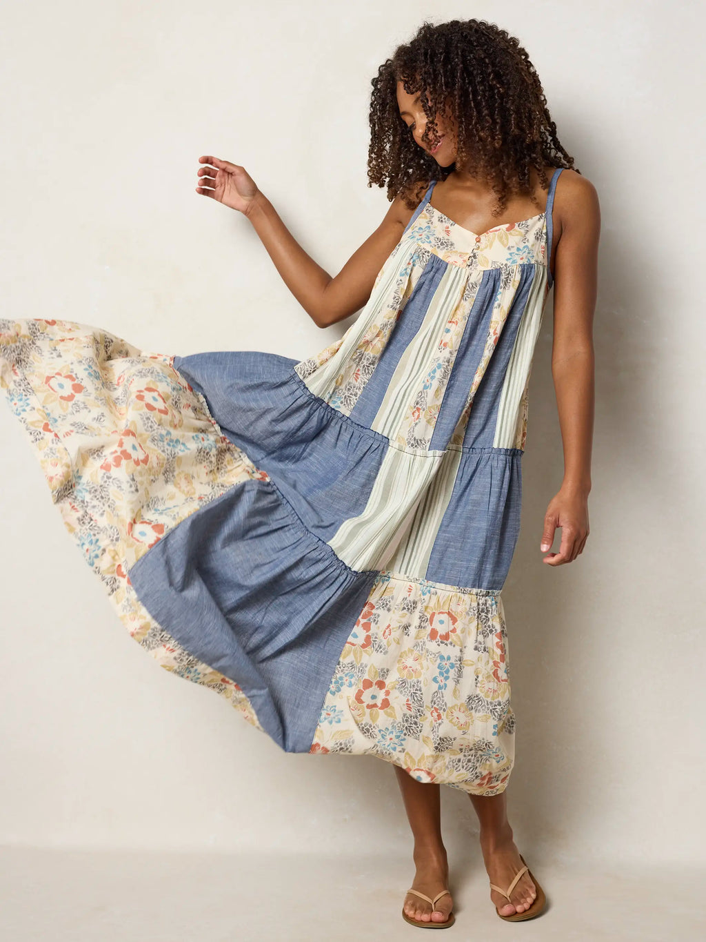 Millie Patchwork Maxi Dress - Ivory Patchwork Denim