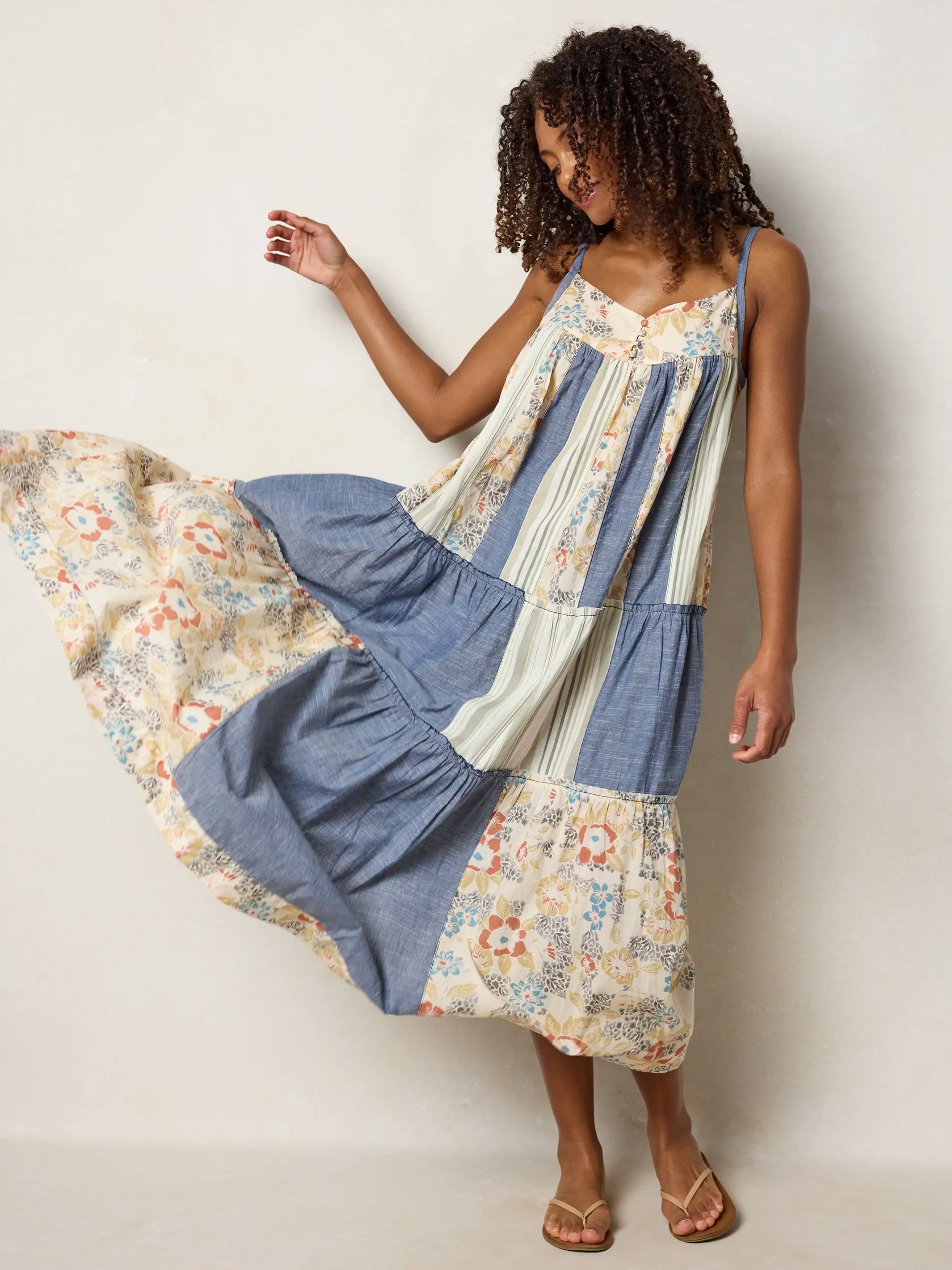 Millie Patchwork Maxi Dress - Ivory Patchwork Denim