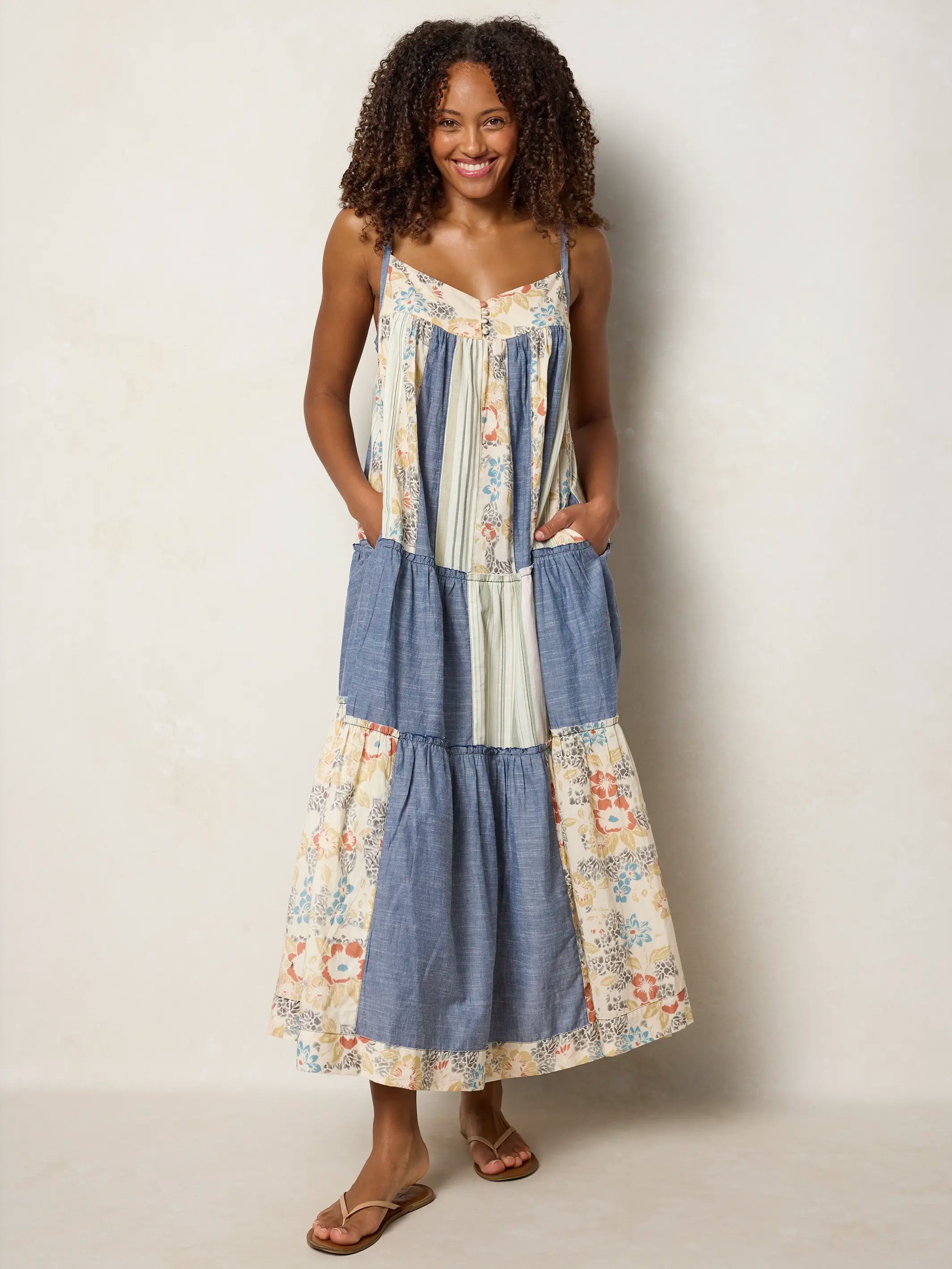 Millie Patchwork Maxi Dress - Ivory Patchwork Denim