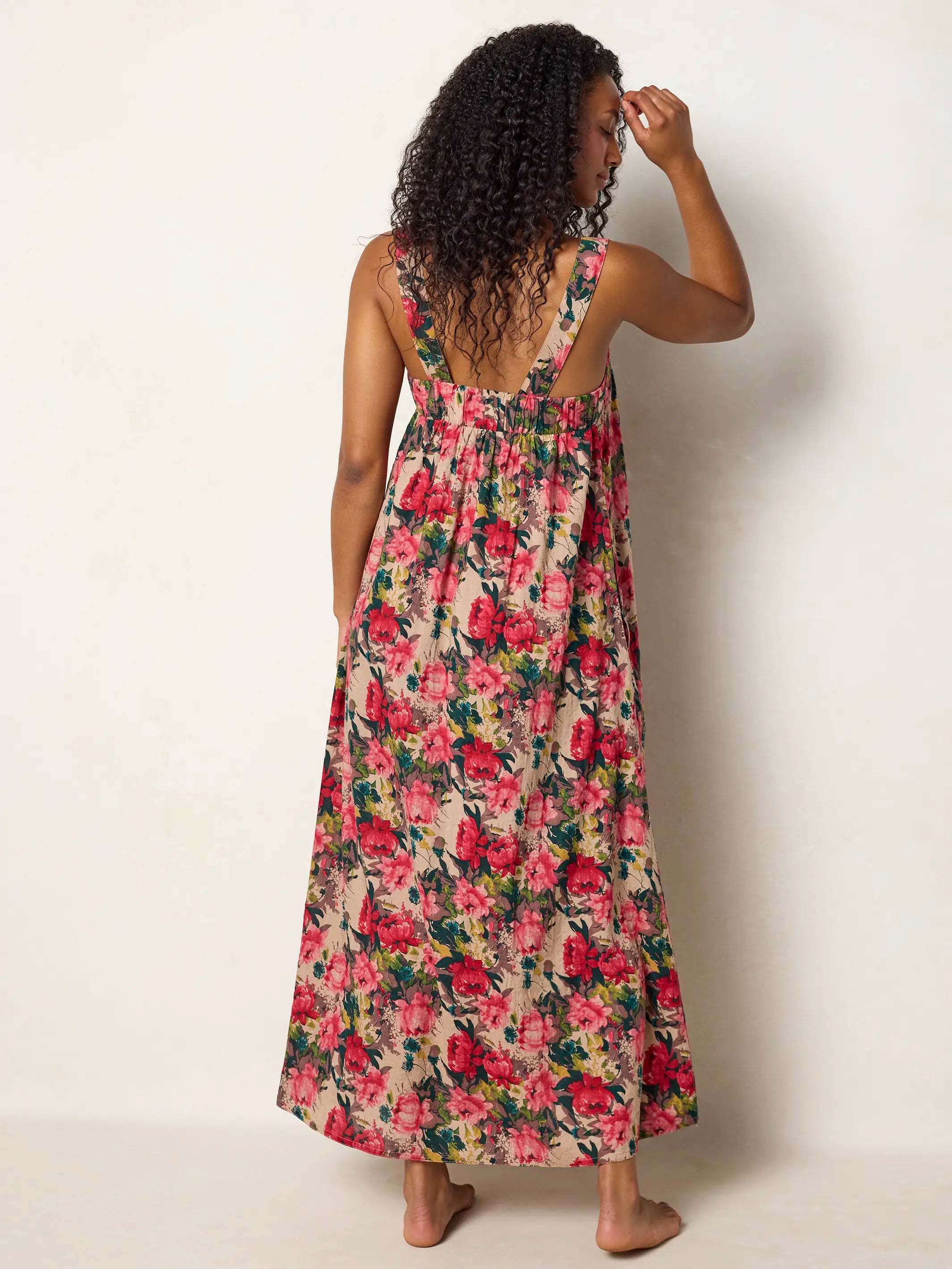 Lennox Maxi Dress - Tan Red Roses