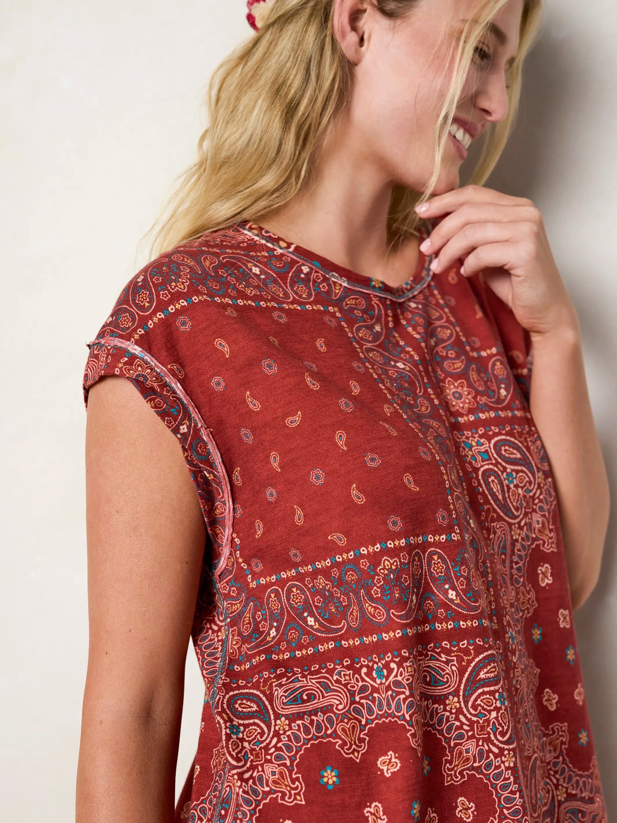 Frankie Knit Cotton Tee Mini Dress - Red Bandana Scarf