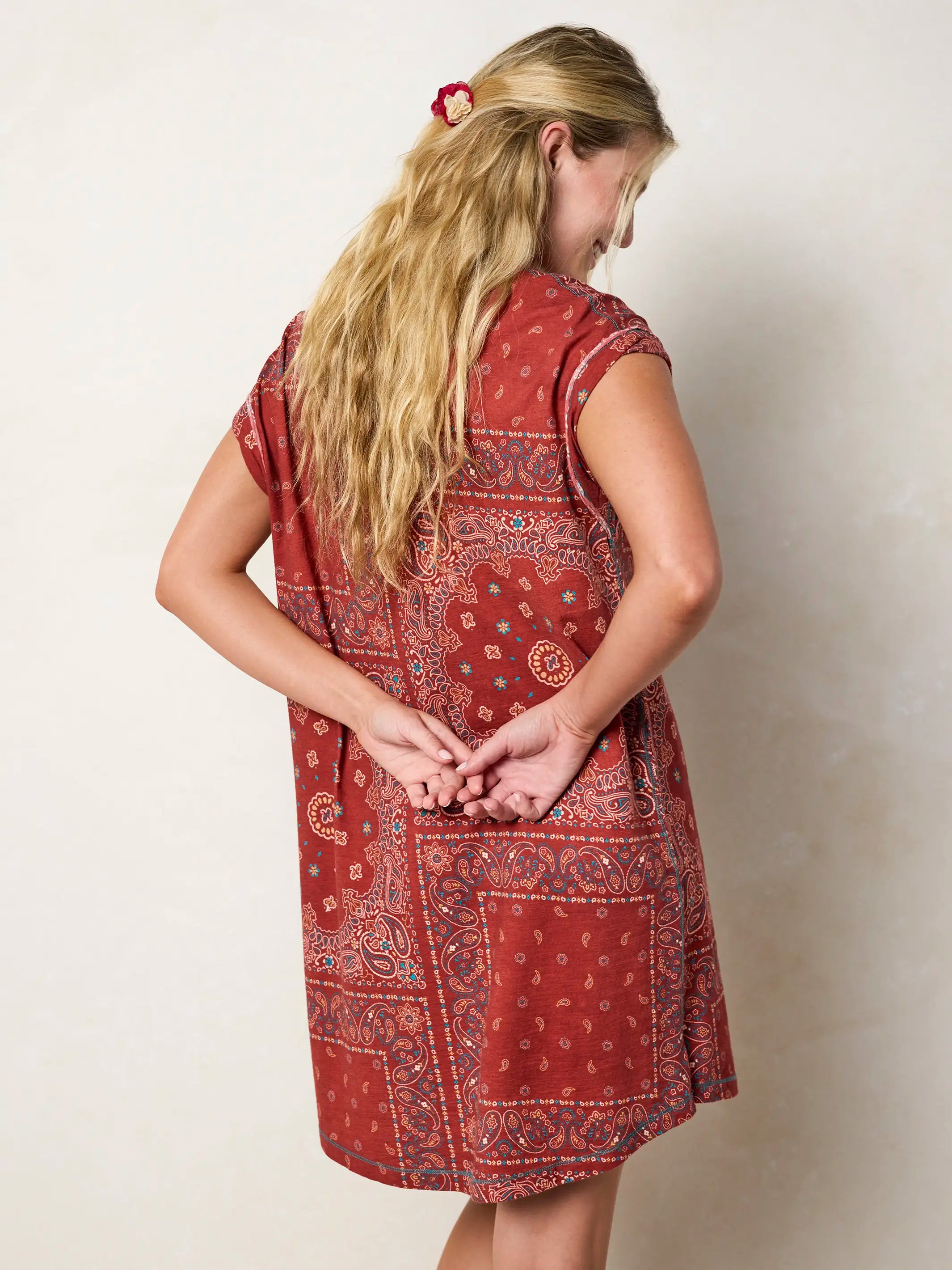 Frankie Knit Cotton Tee Mini Dress - Red Bandana Scarf