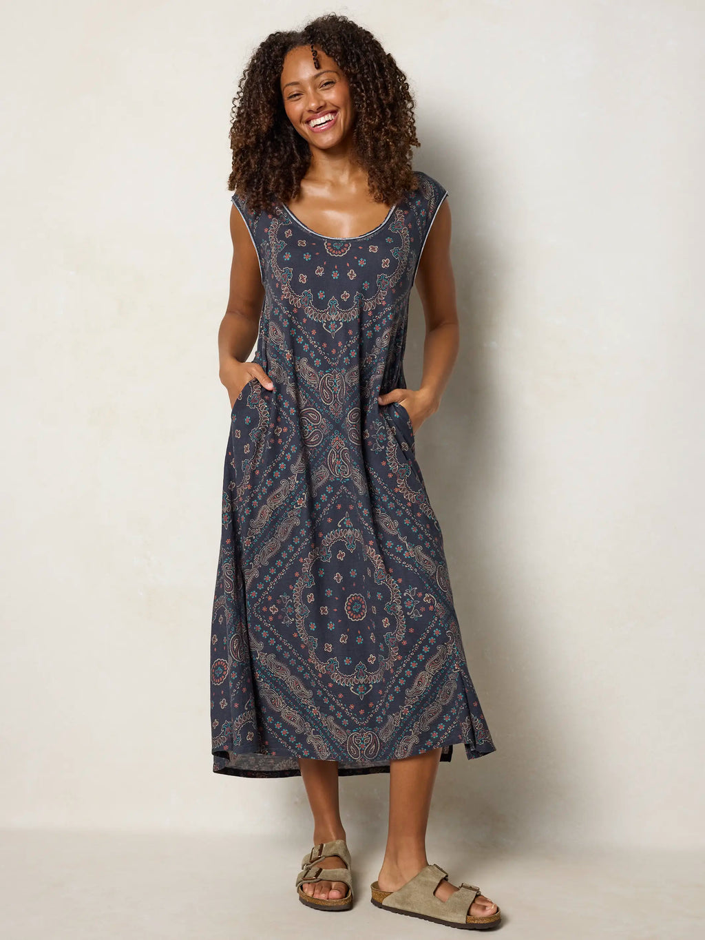 Hangout Cotton Midi Dress - Sedona Bandana Charcoal