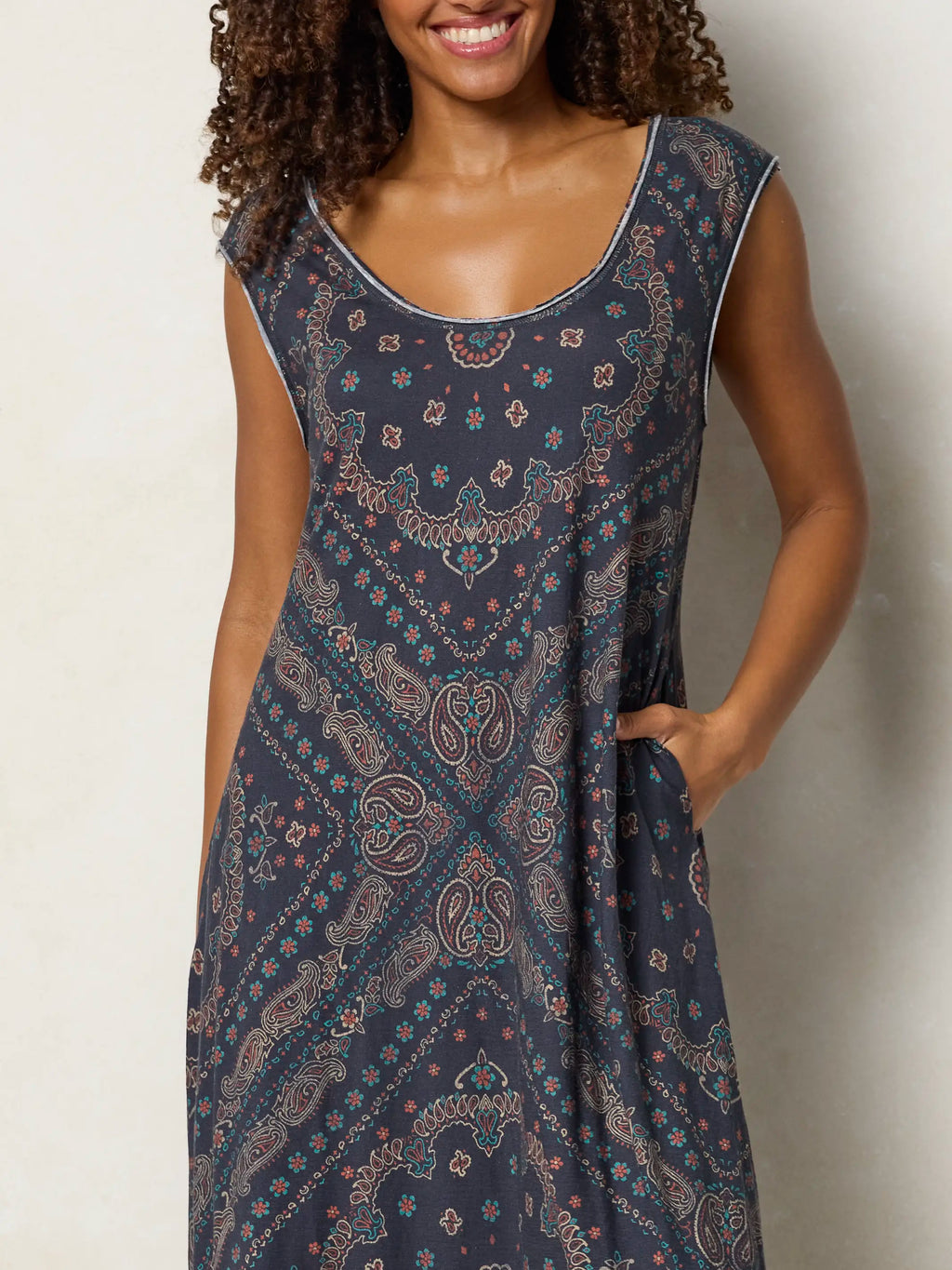 Hangout Cotton Midi Dress - Sedona Bandana Charcoal