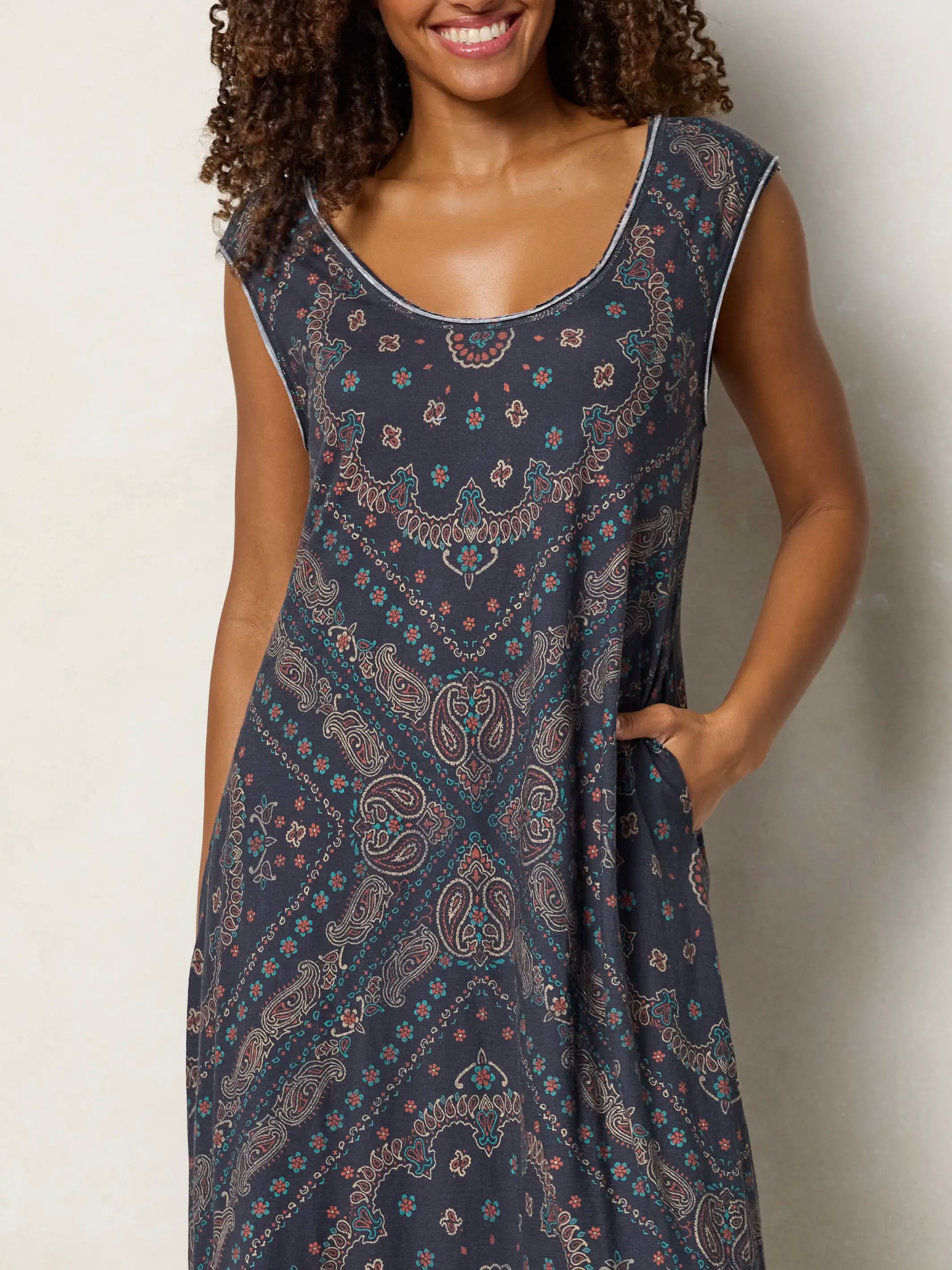 Hangout Cotton Midi Dress - Sedona Bandana Charcoal
