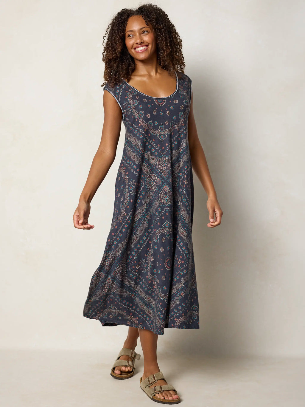 Hangout Cotton Midi Dress - Sedona Bandana Charcoal