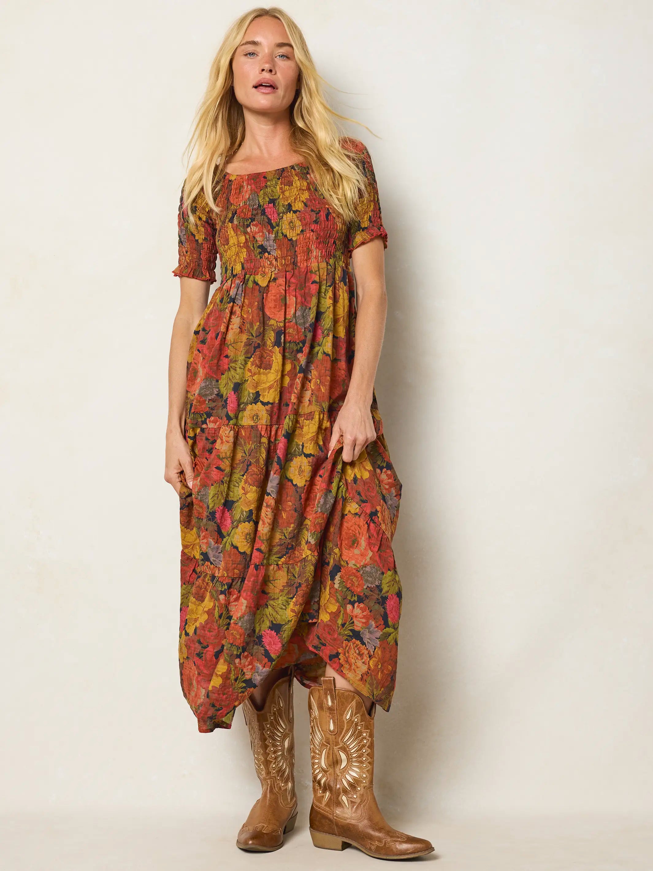 Daisy Tiered Maxi Dress - Autumn Roses Gold