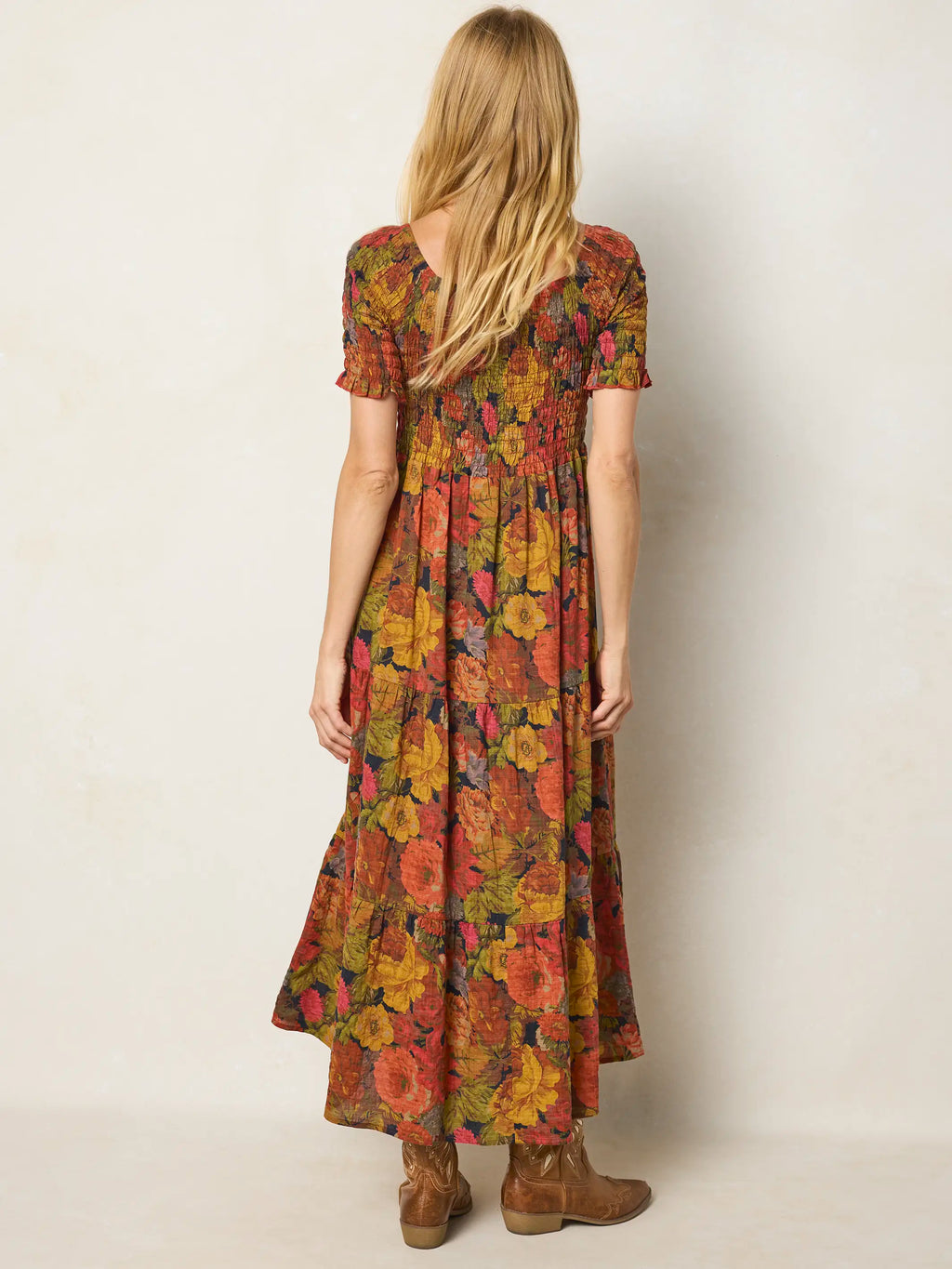 Daisy Tiered Maxi Dress - Autumn Roses Gold