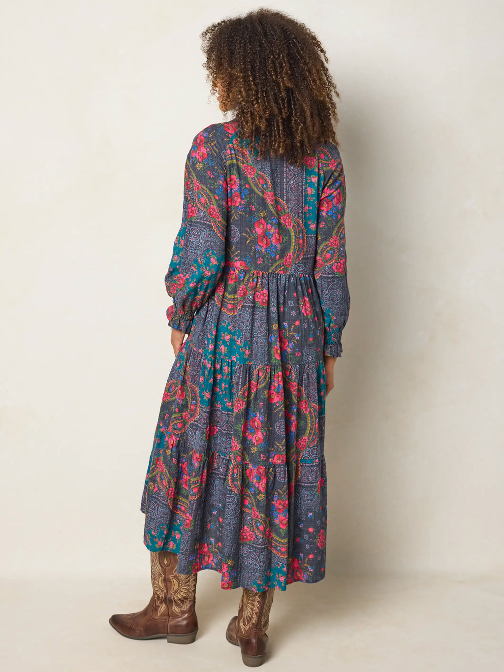 Rebecca Long Sleeve Midi Dress - Sintra Bandana Charcoal